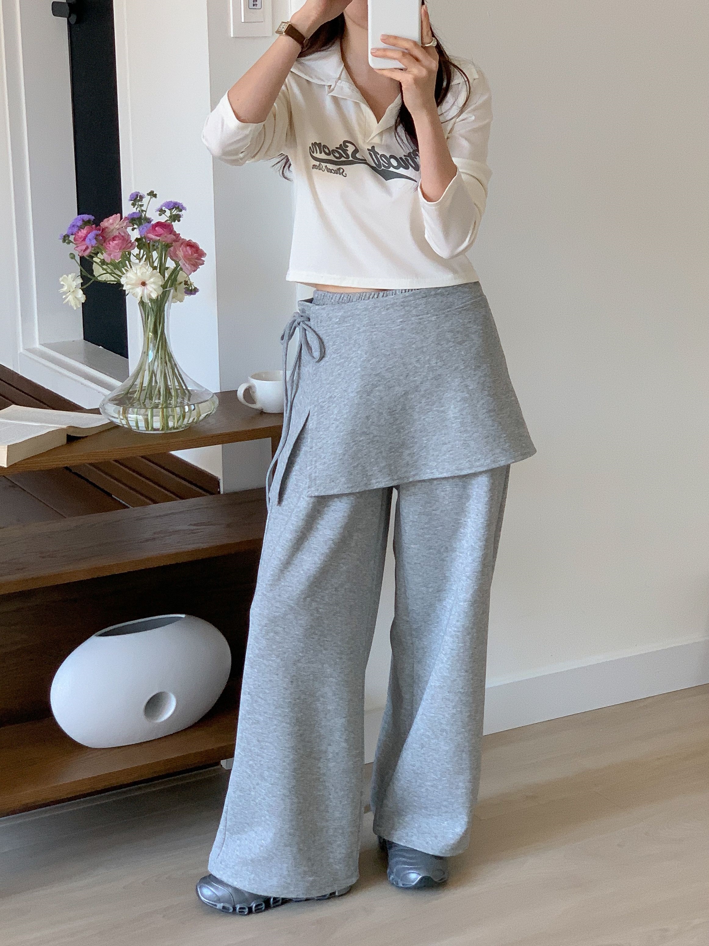 ポケットウエストゴムドローコードロングワイド無地パンツスカート付 | 詳細画像10