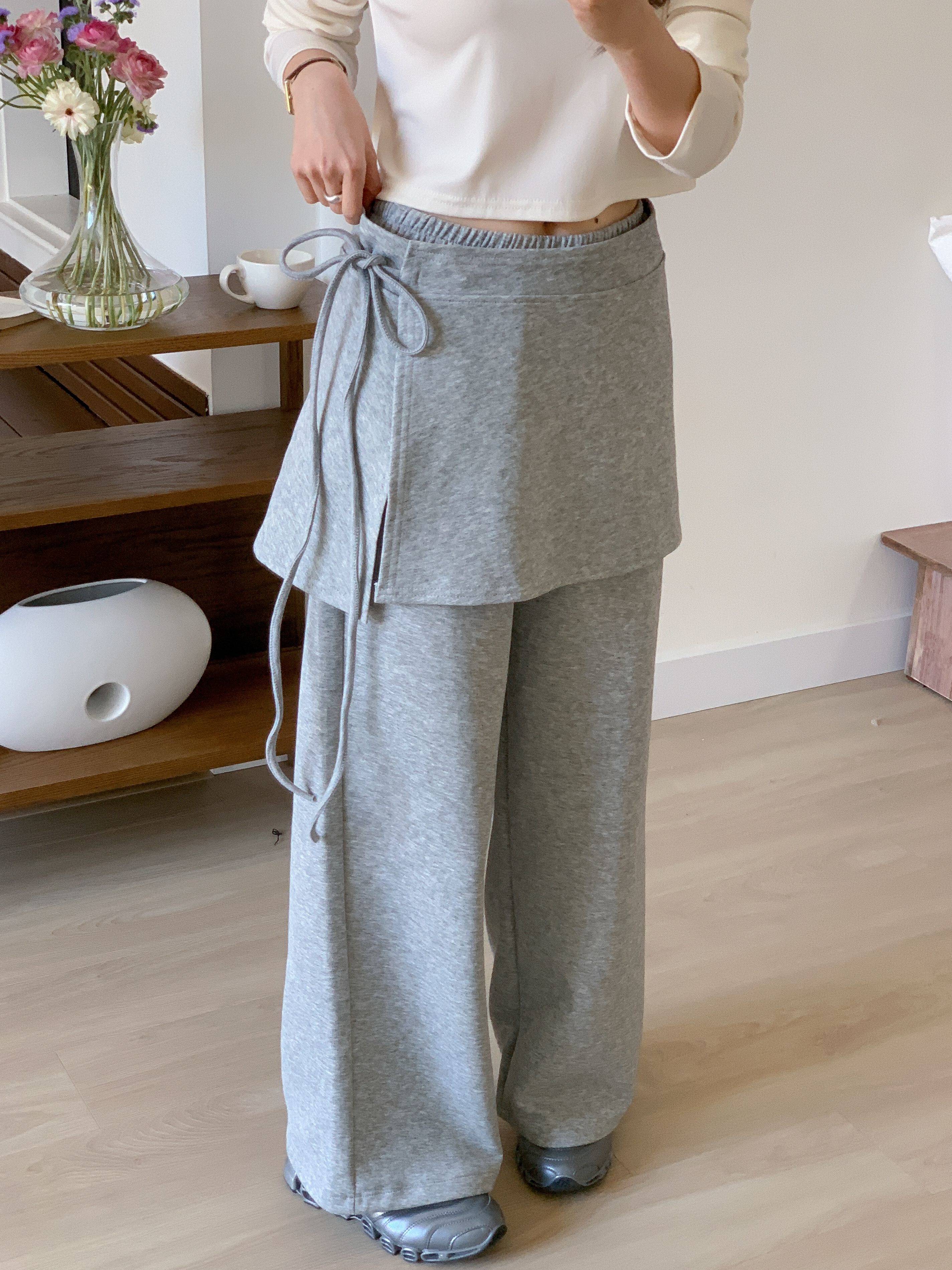 ポケットウエストゴムドローコードロングワイド無地パンツスカート付 | 詳細画像11