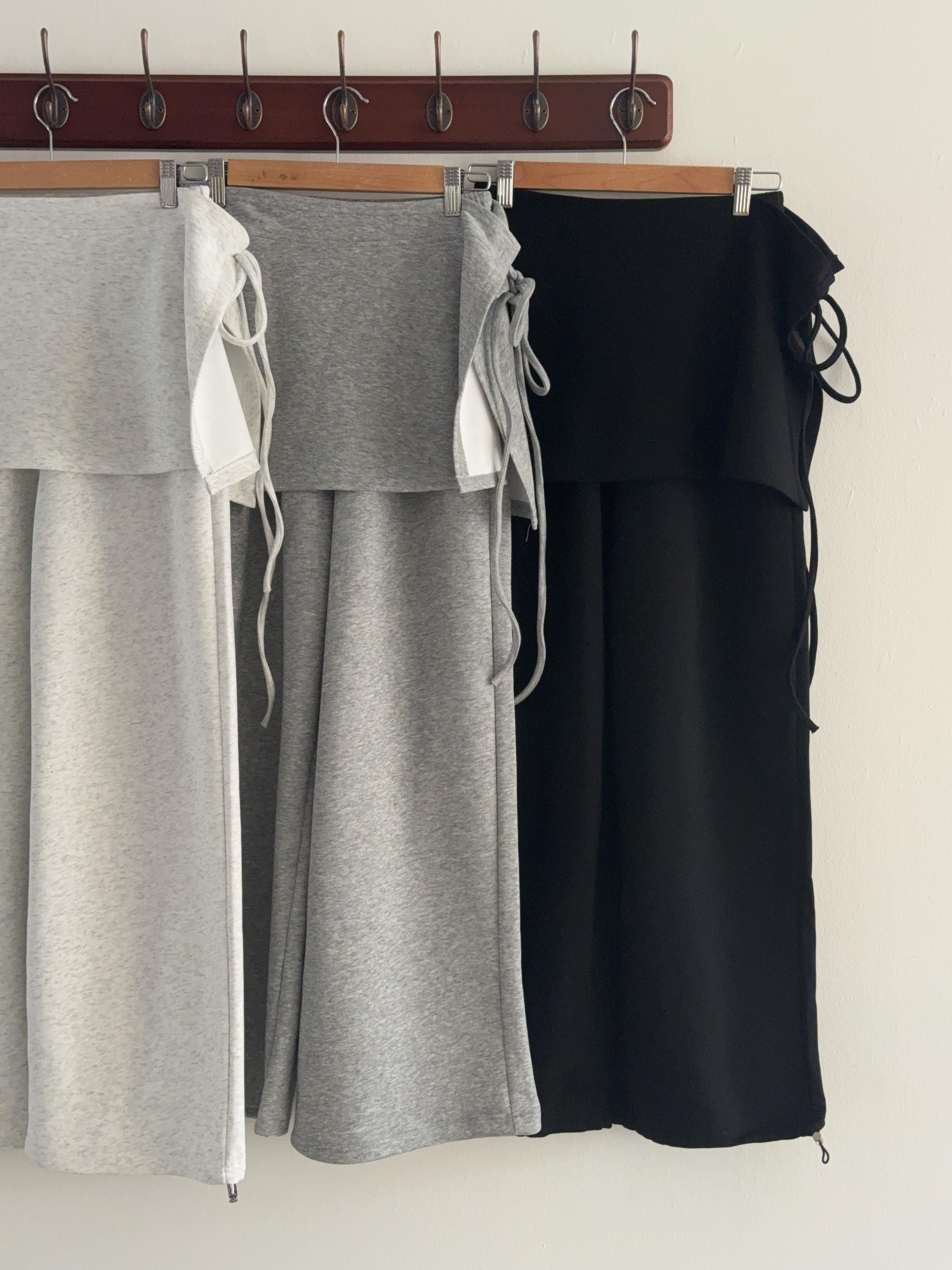 ポケットウエストゴムドローコードロングワイド無地パンツスカート付 | 詳細画像19