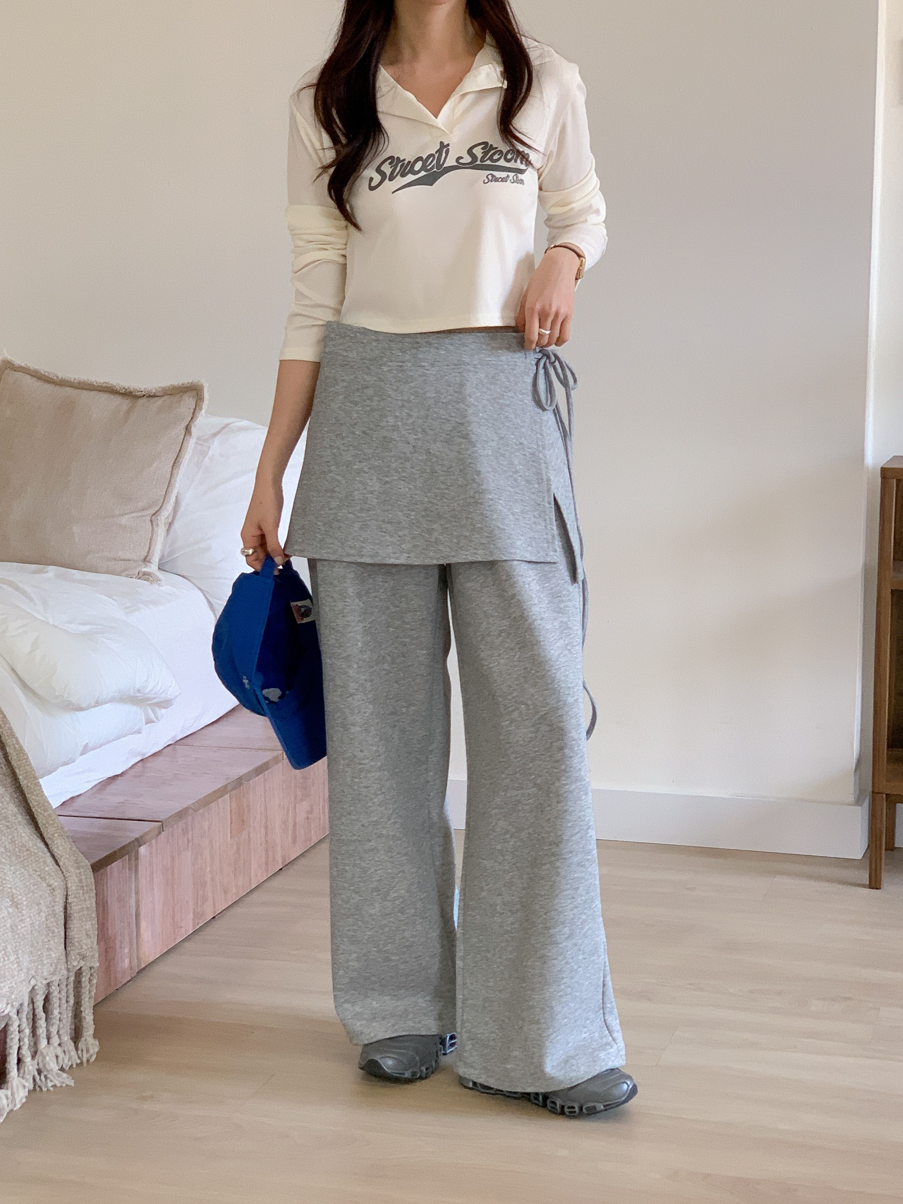 ポケットウエストゴムドローコードロングワイド無地パンツスカート付 | 詳細画像12