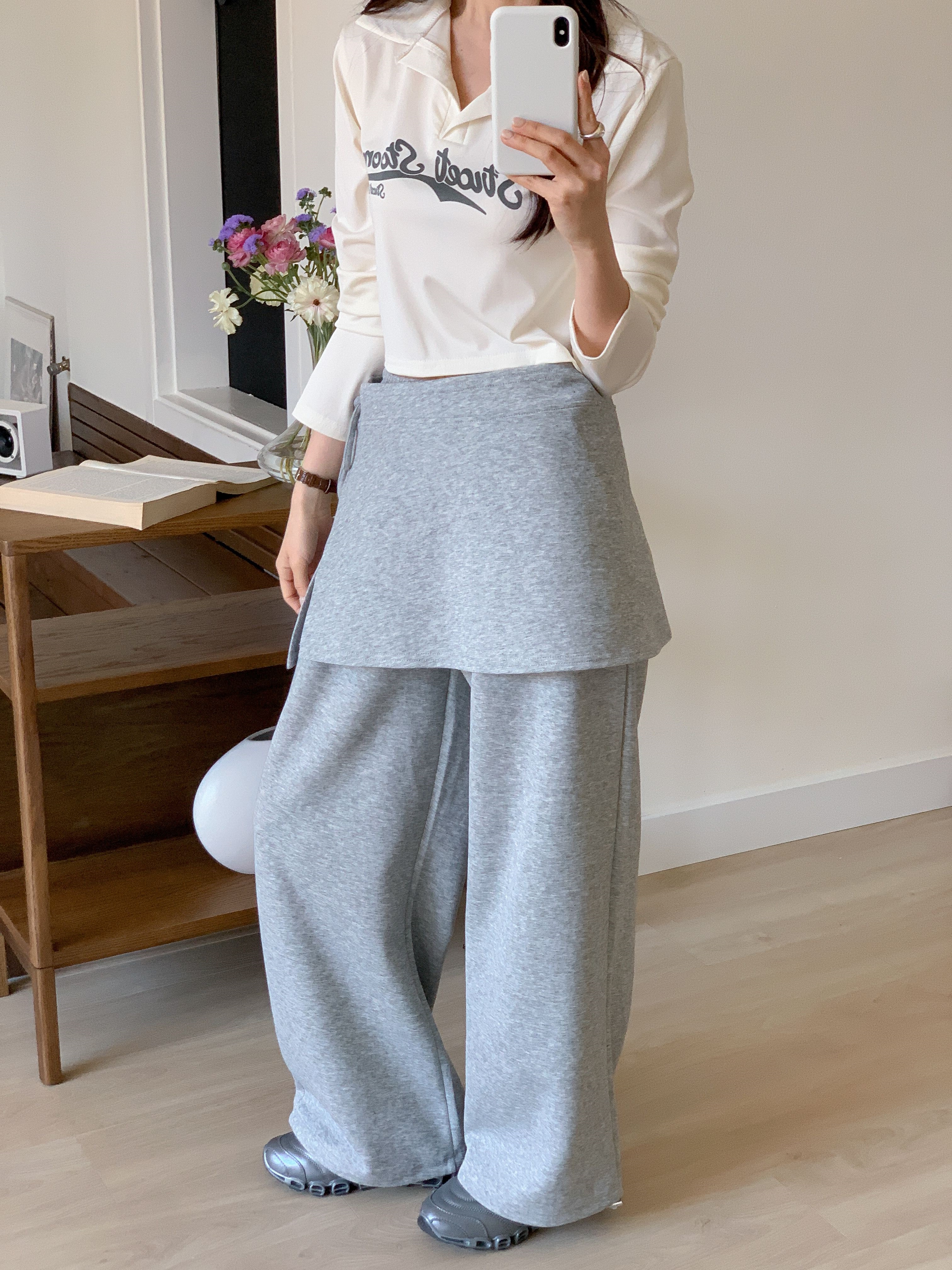 ポケットウエストゴムドローコードロングワイド無地パンツスカート付 | 詳細画像14