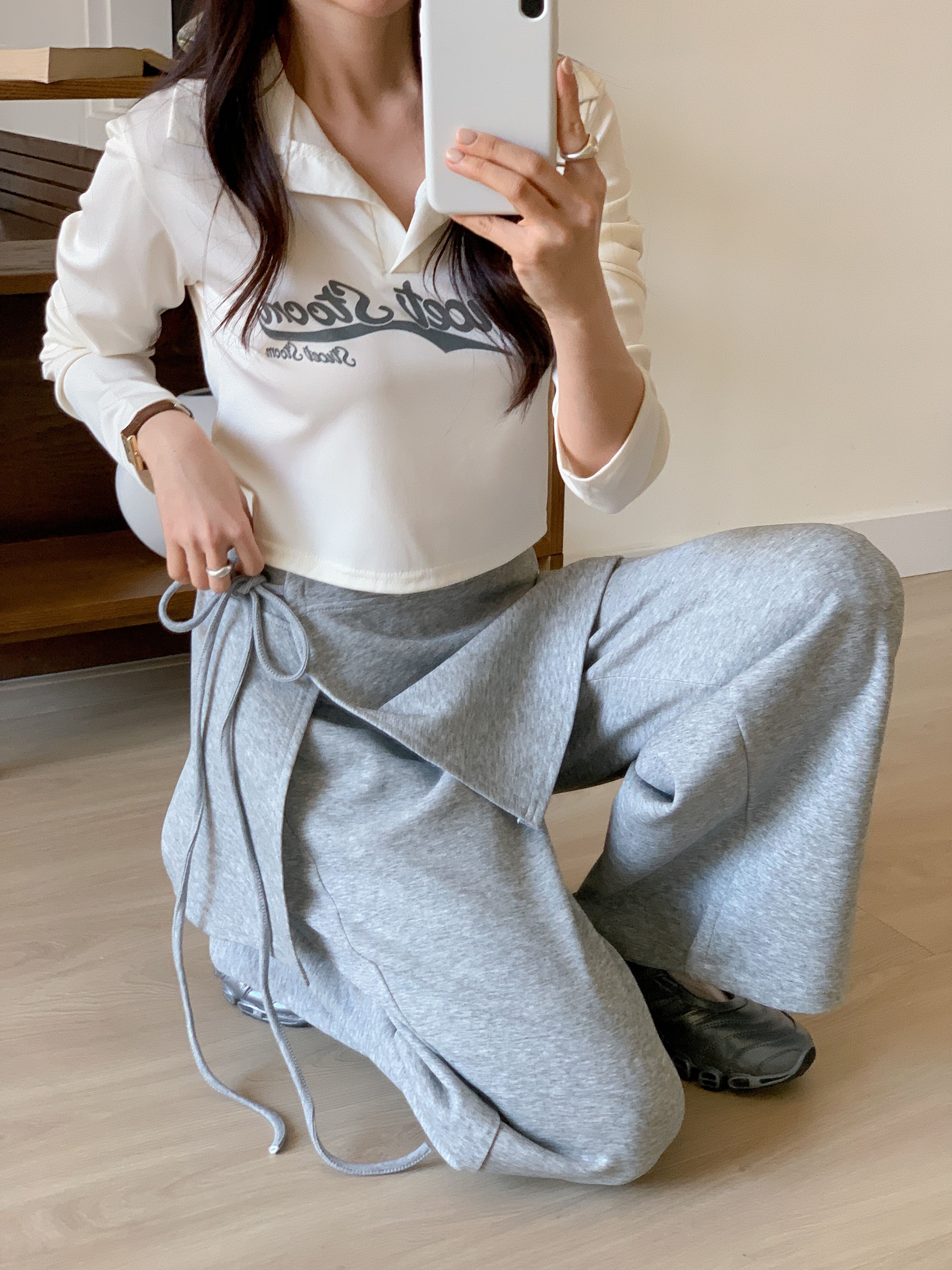 ポケットウエストゴムドローコードロングワイド無地パンツスカート付 | 詳細画像15