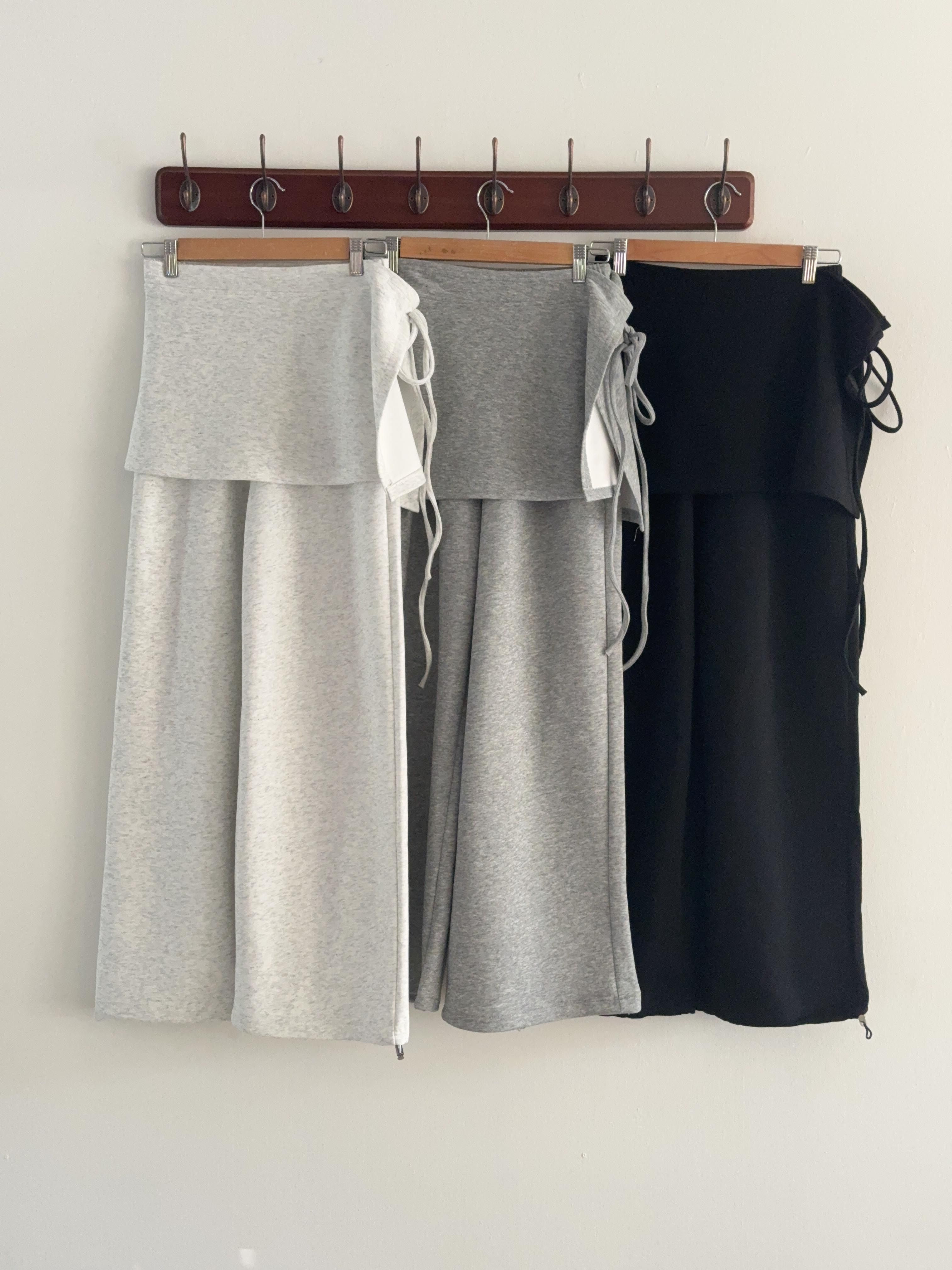 ポケットウエストゴムドローコードロングワイド無地パンツスカート付 | 詳細画像18