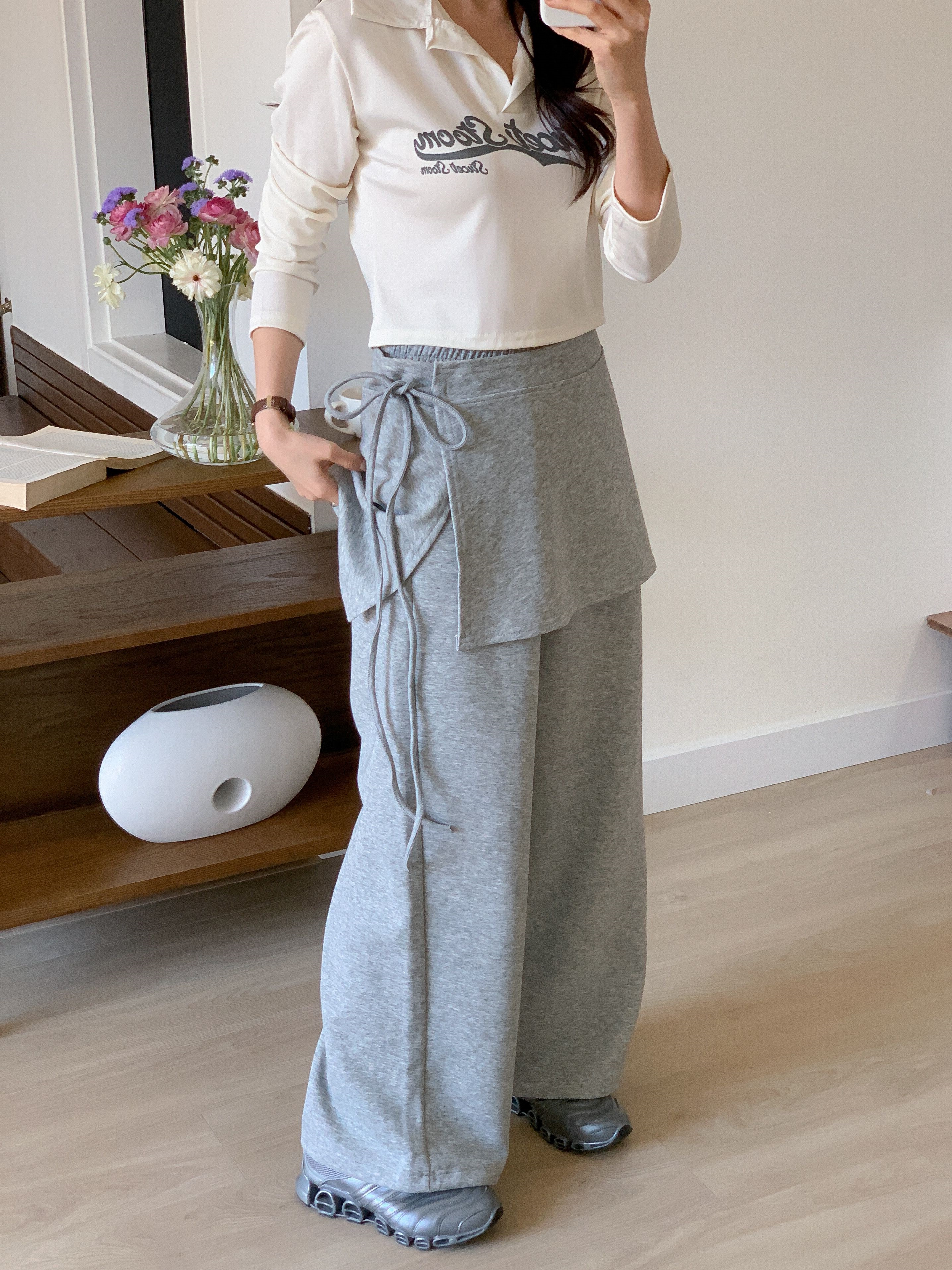 ポケットウエストゴムドローコードロングワイド無地パンツスカート付 | 詳細画像17