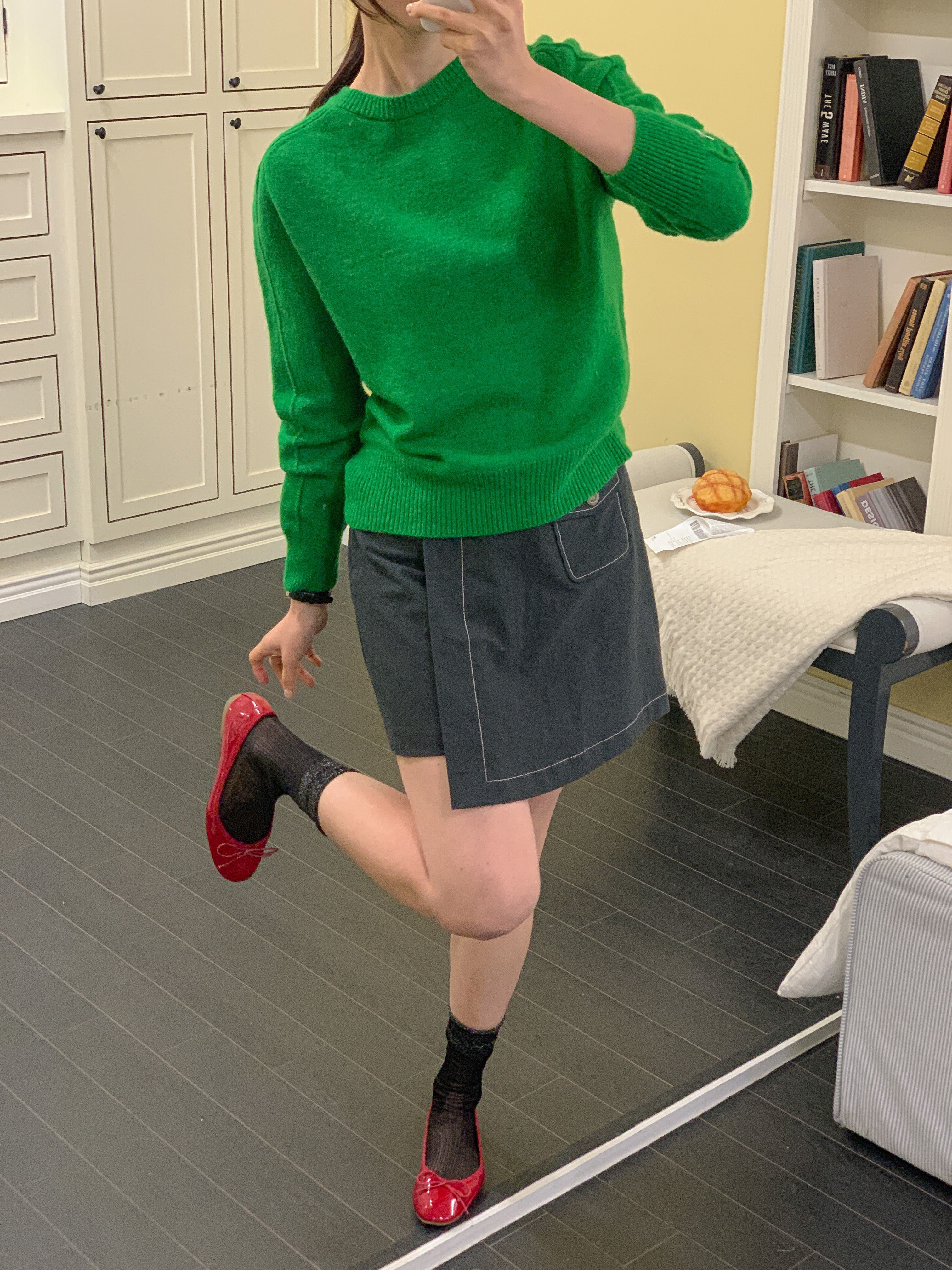 ラウンドネックパッチラインラグランルーズ長袖無地ニット | 詳細画像2