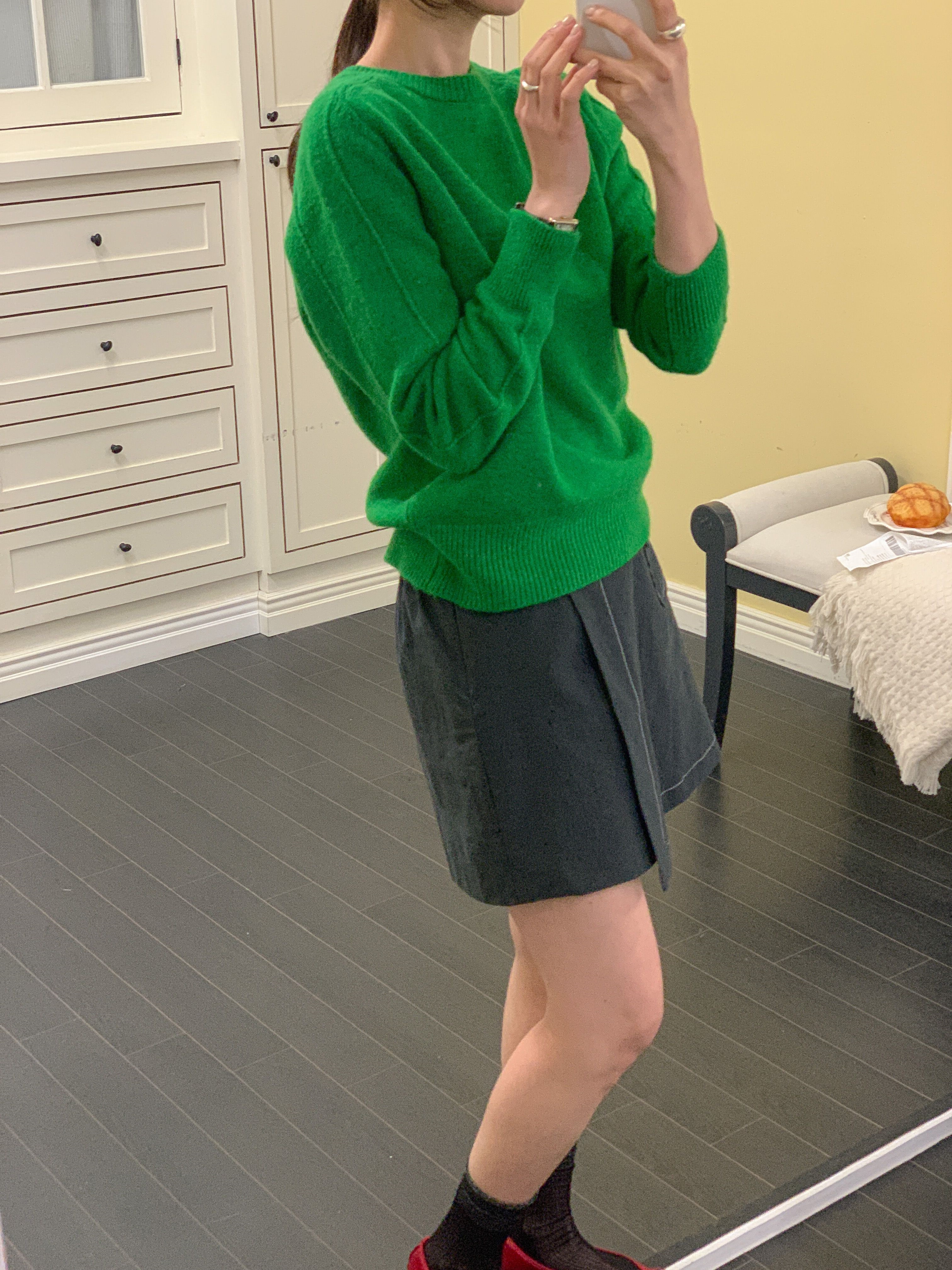 ラウンドネックパッチラインラグランルーズ長袖無地ニット | 詳細画像3