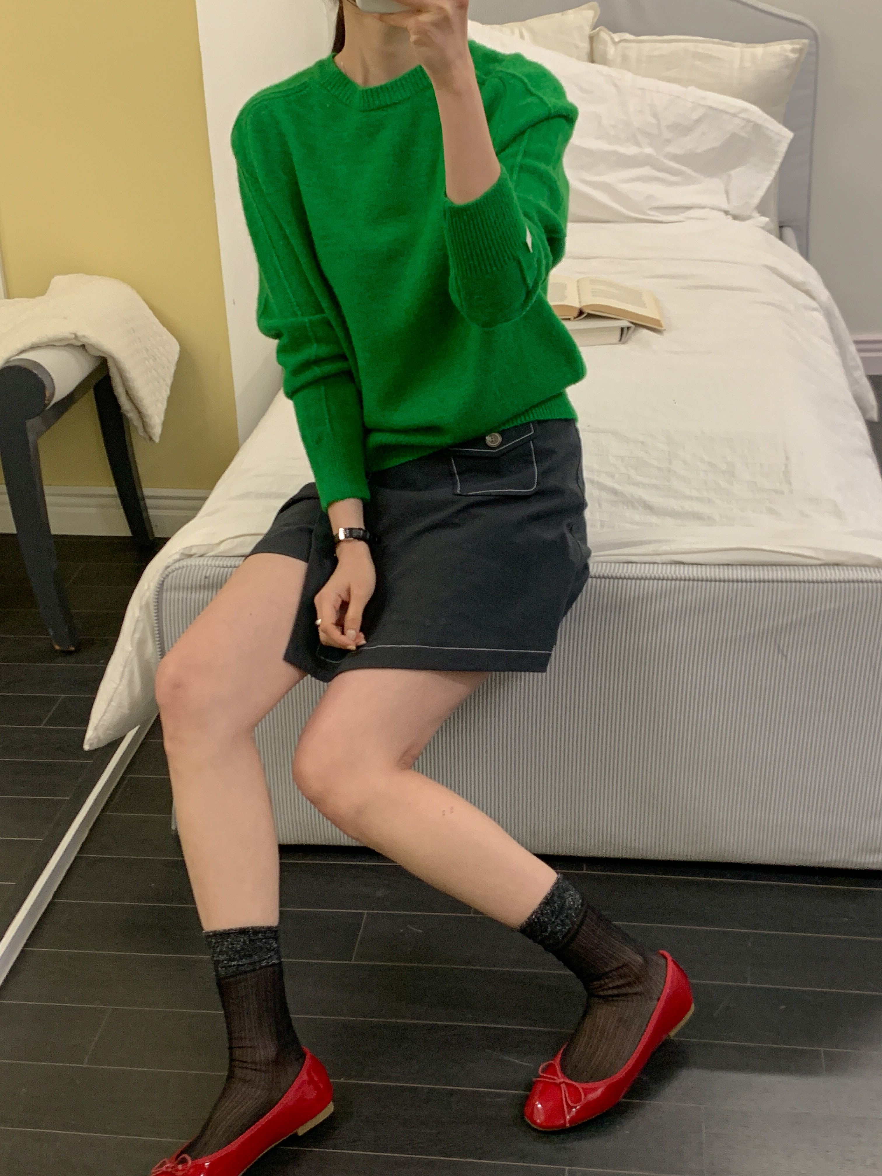 ラウンドネックパッチラインラグランルーズ長袖無地ニット | 詳細画像4