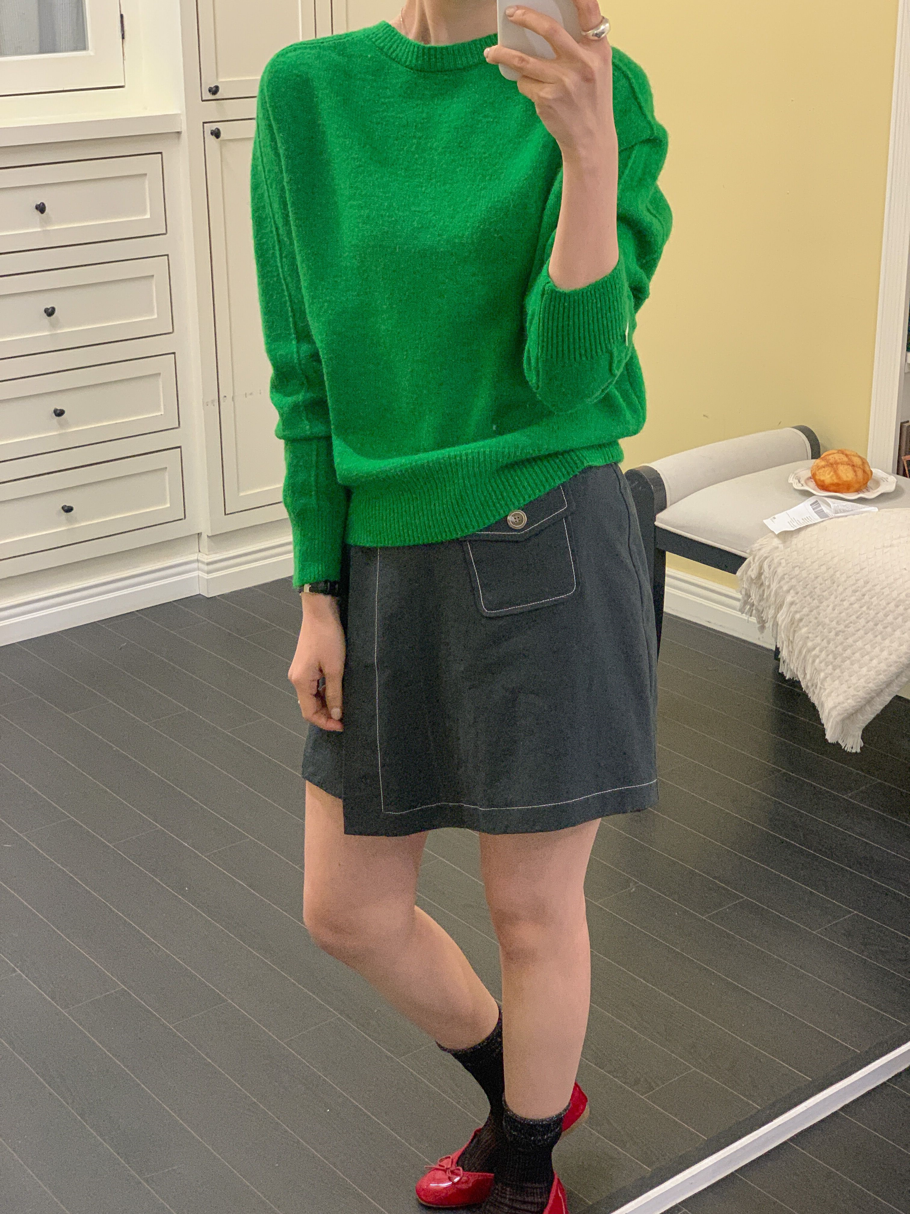 ラウンドネックパッチラインラグランルーズ長袖無地ニット | 詳細画像5