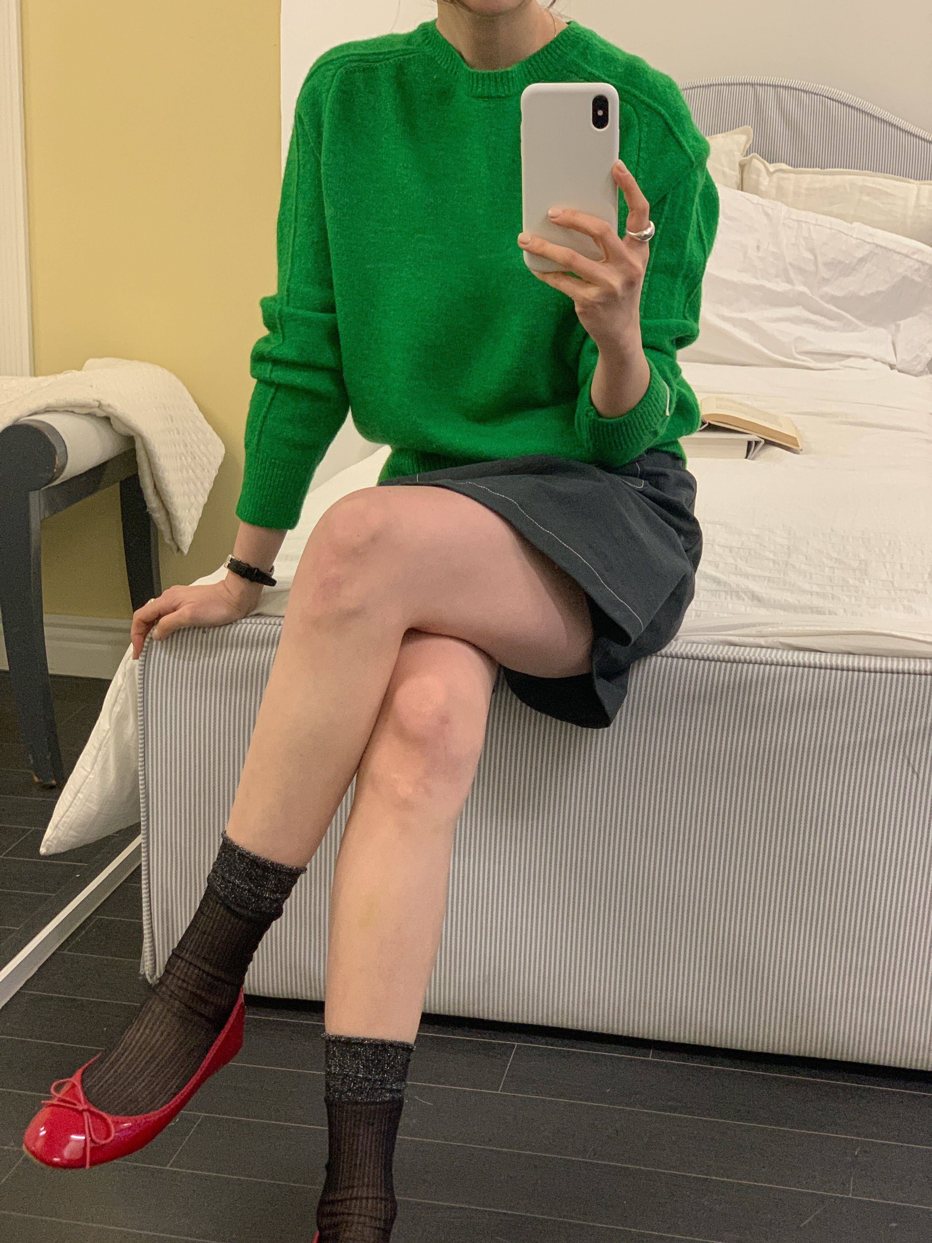 ラウンドネックパッチラインラグランルーズ長袖無地ニット | 詳細画像7