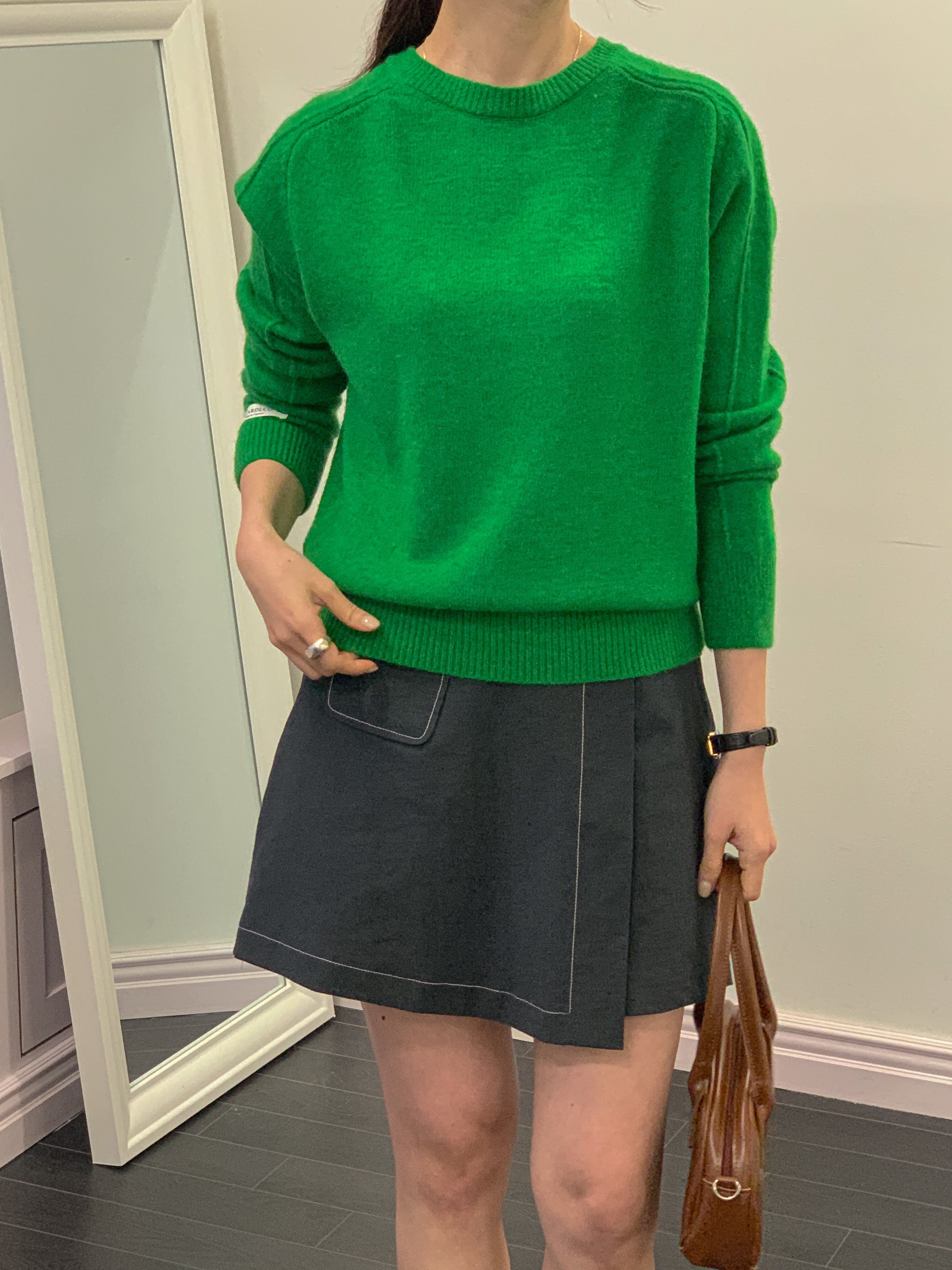 ラウンドネックパッチラインラグランルーズ長袖無地ニット | 詳細画像10