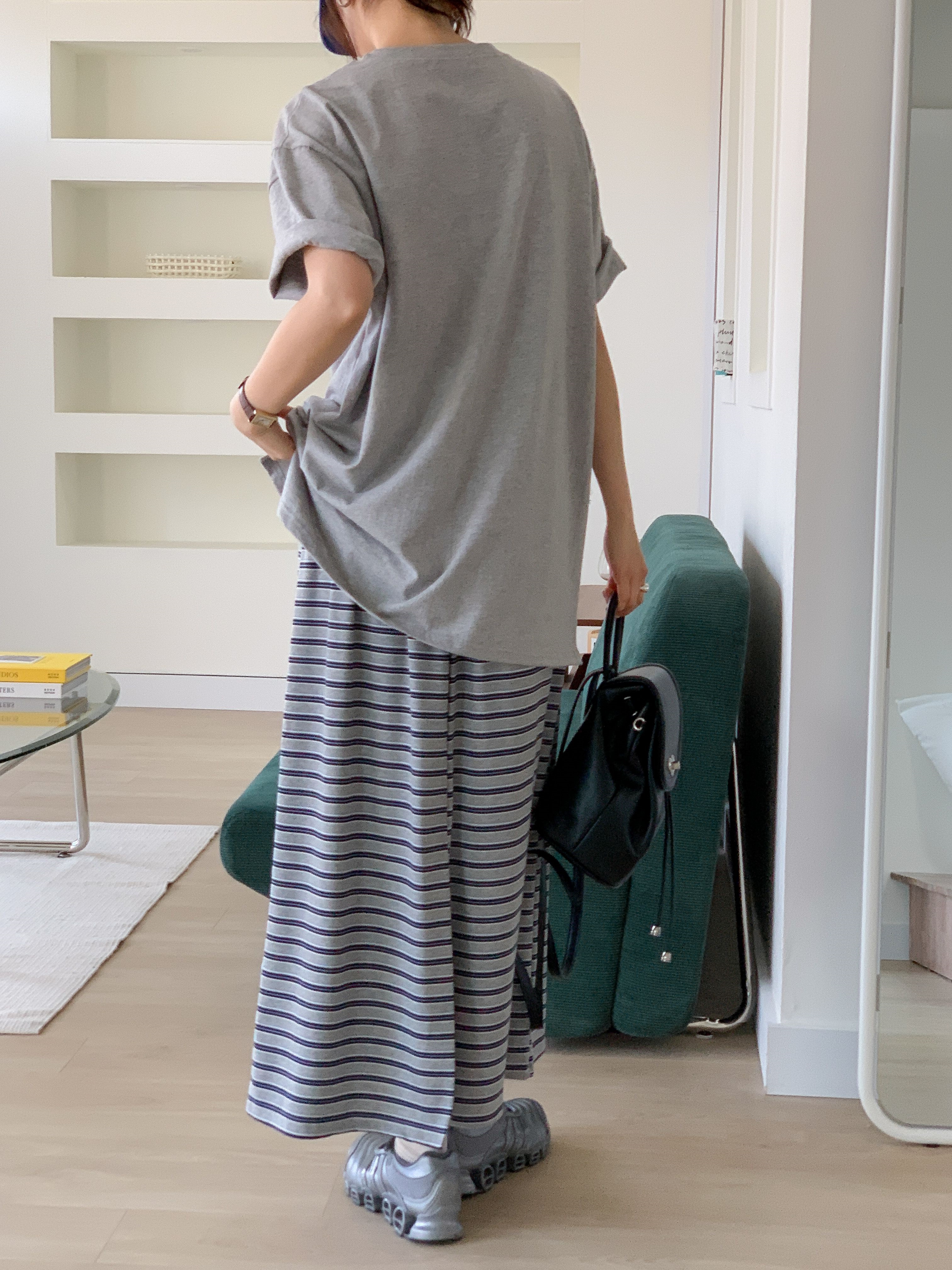 コットンラウンドネックスリットオーバーサイズボクシールーズ半袖ドロップショルダープリントTシャツ | 詳細画像16