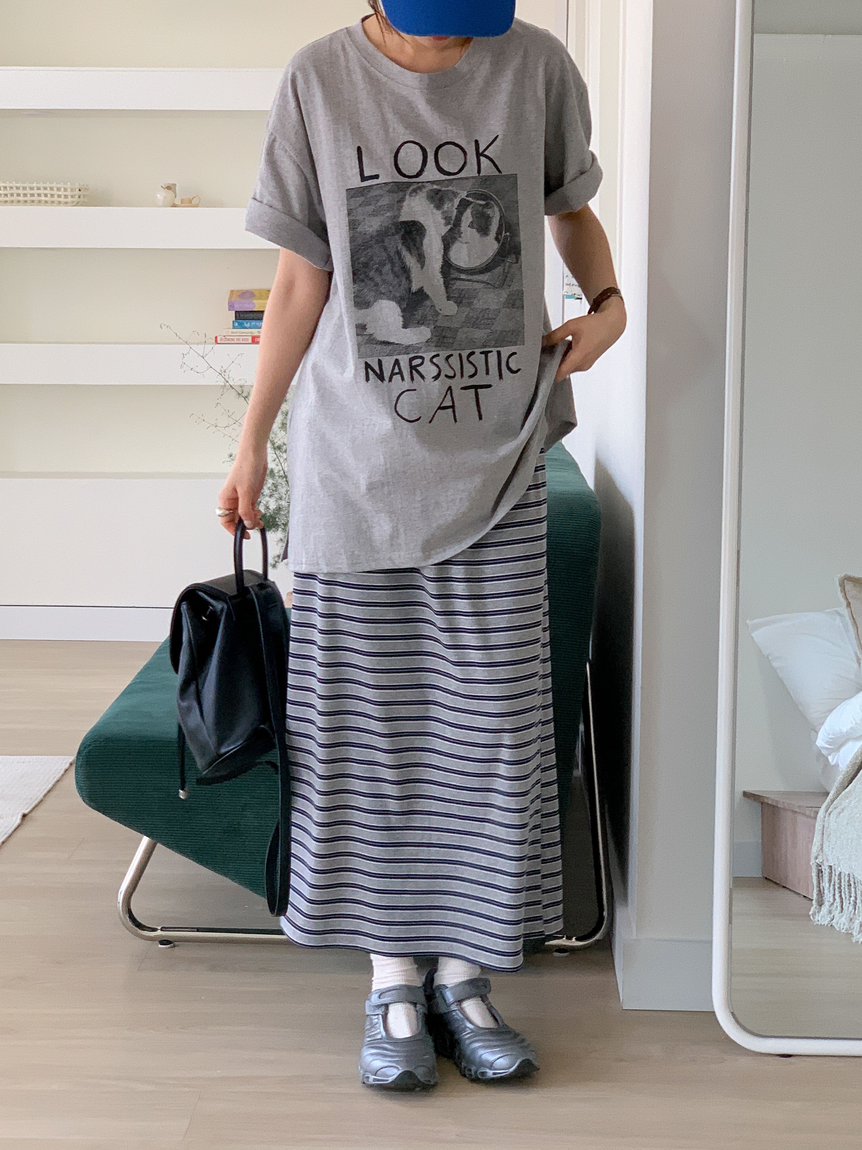 コットンラウンドネックスリットオーバーサイズボクシールーズ半袖ドロップショルダープリントTシャツ | 詳細画像18