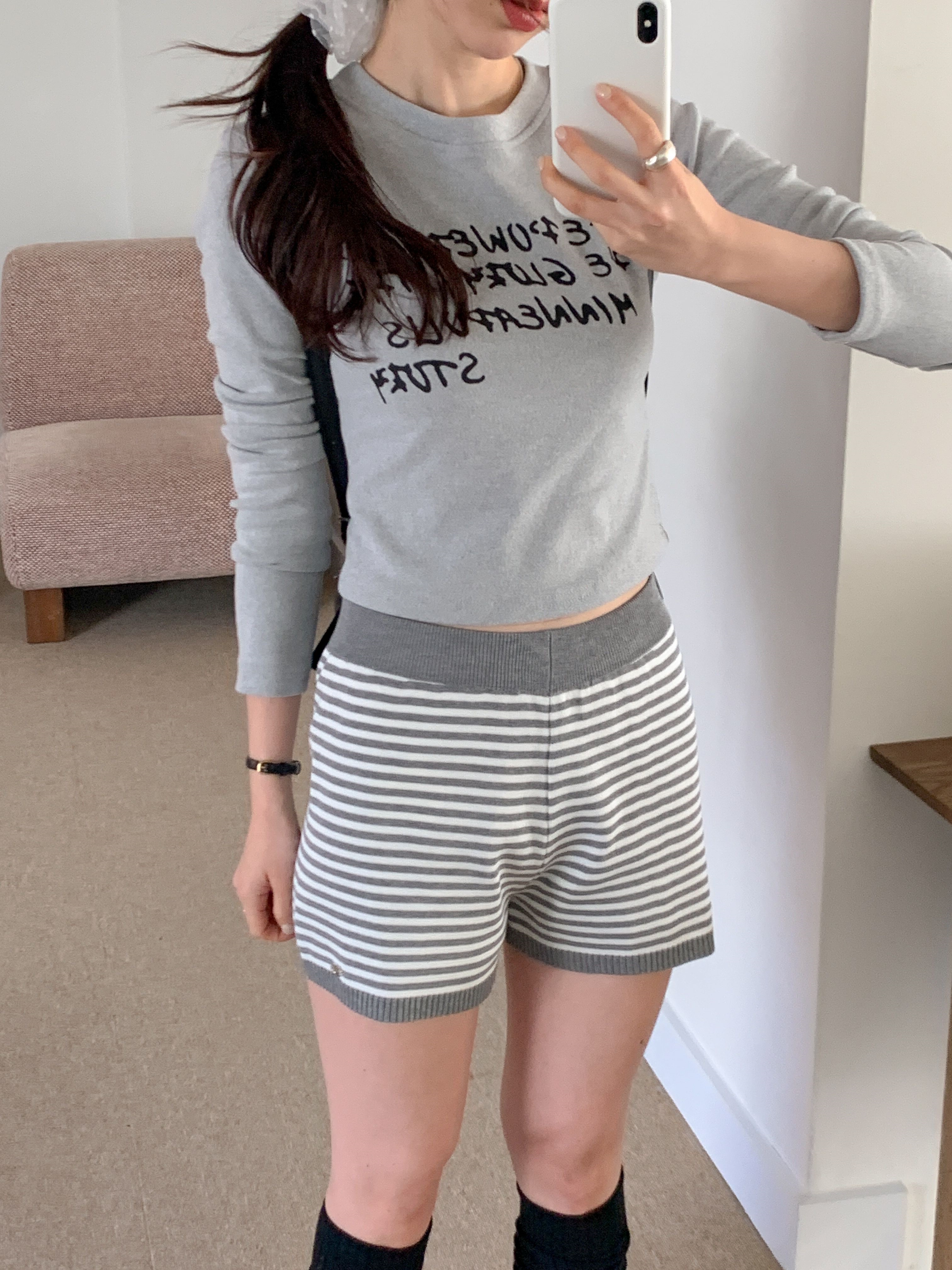 ニットウエストゴムショートボーダーショートパンツ | 詳細画像9