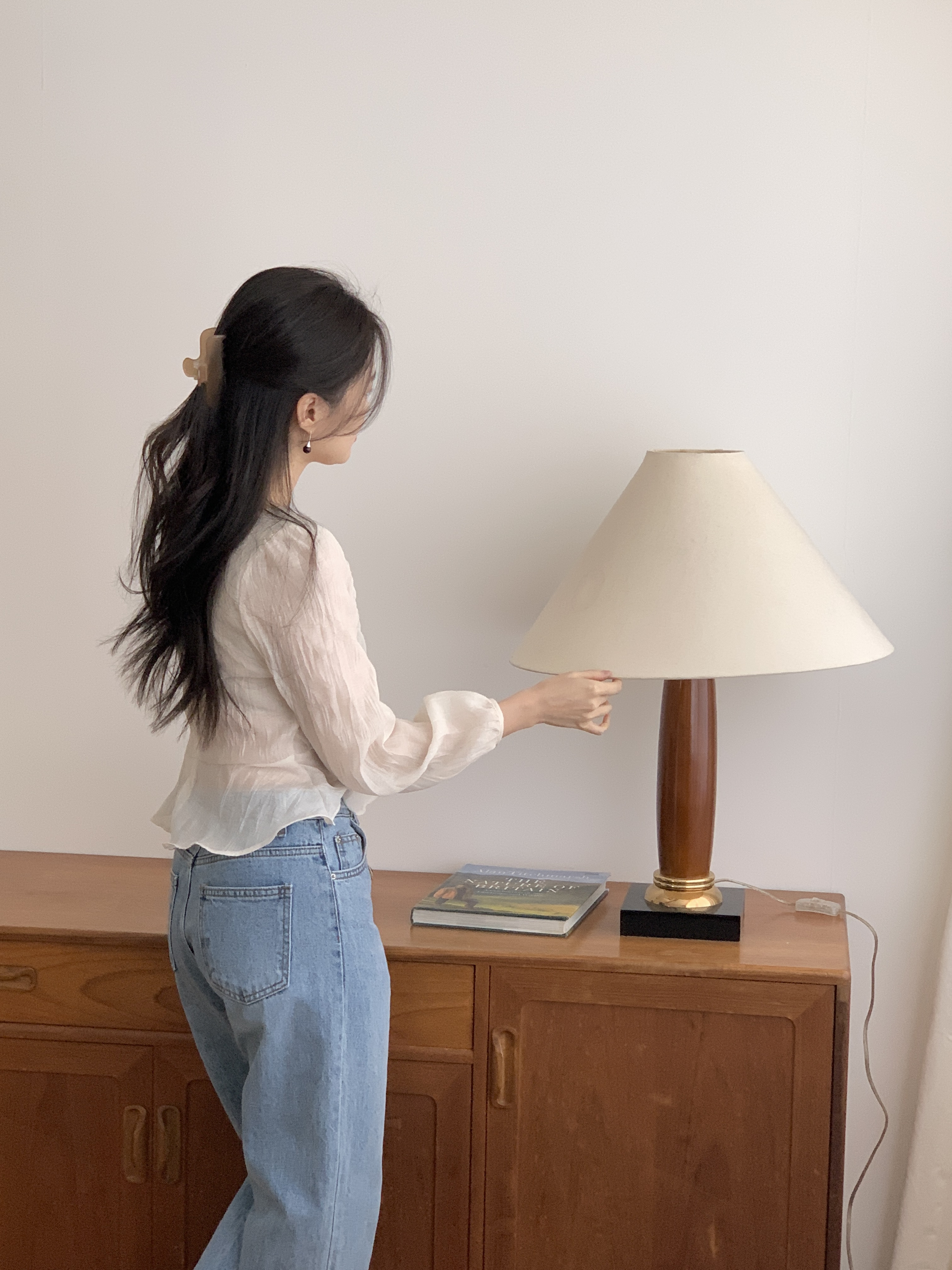 レーススクエアネックメロウリンクルパフスリーブクロップドルーズ長袖ギャザーヒドゥンジッパーブラウス | 詳細画像15