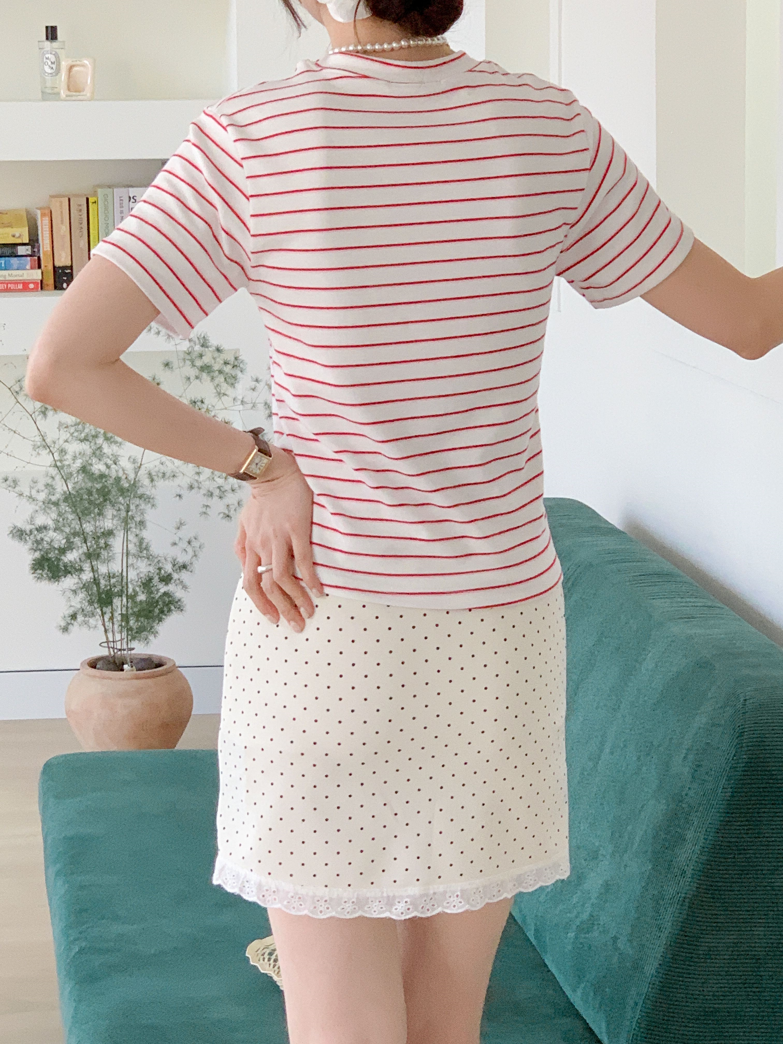 コットンラウンドネックベーシック半袖ボーダーTシャツ | 詳細画像3