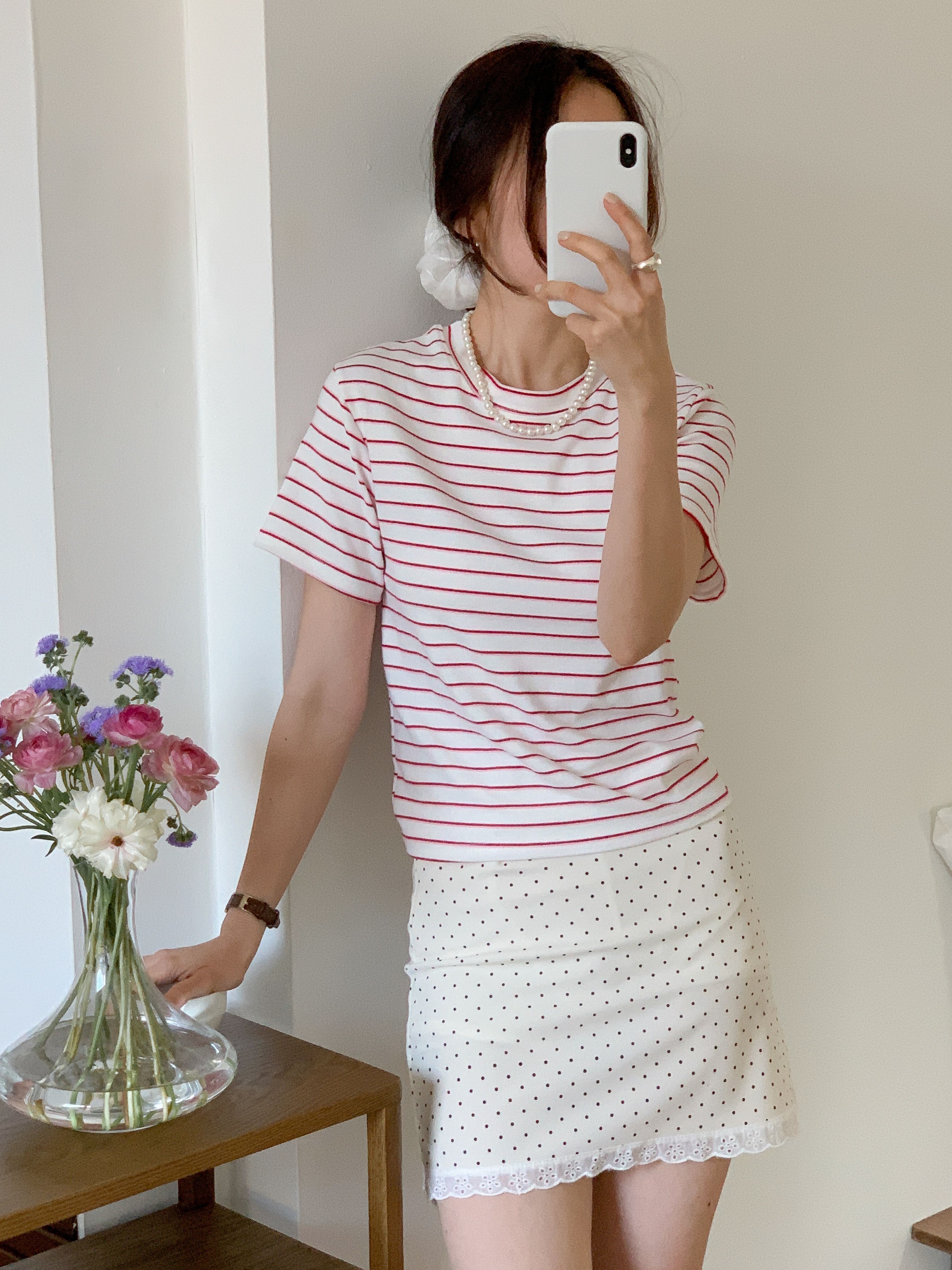 コットンラウンドネックベーシック半袖ボーダーTシャツ | 詳細画像4