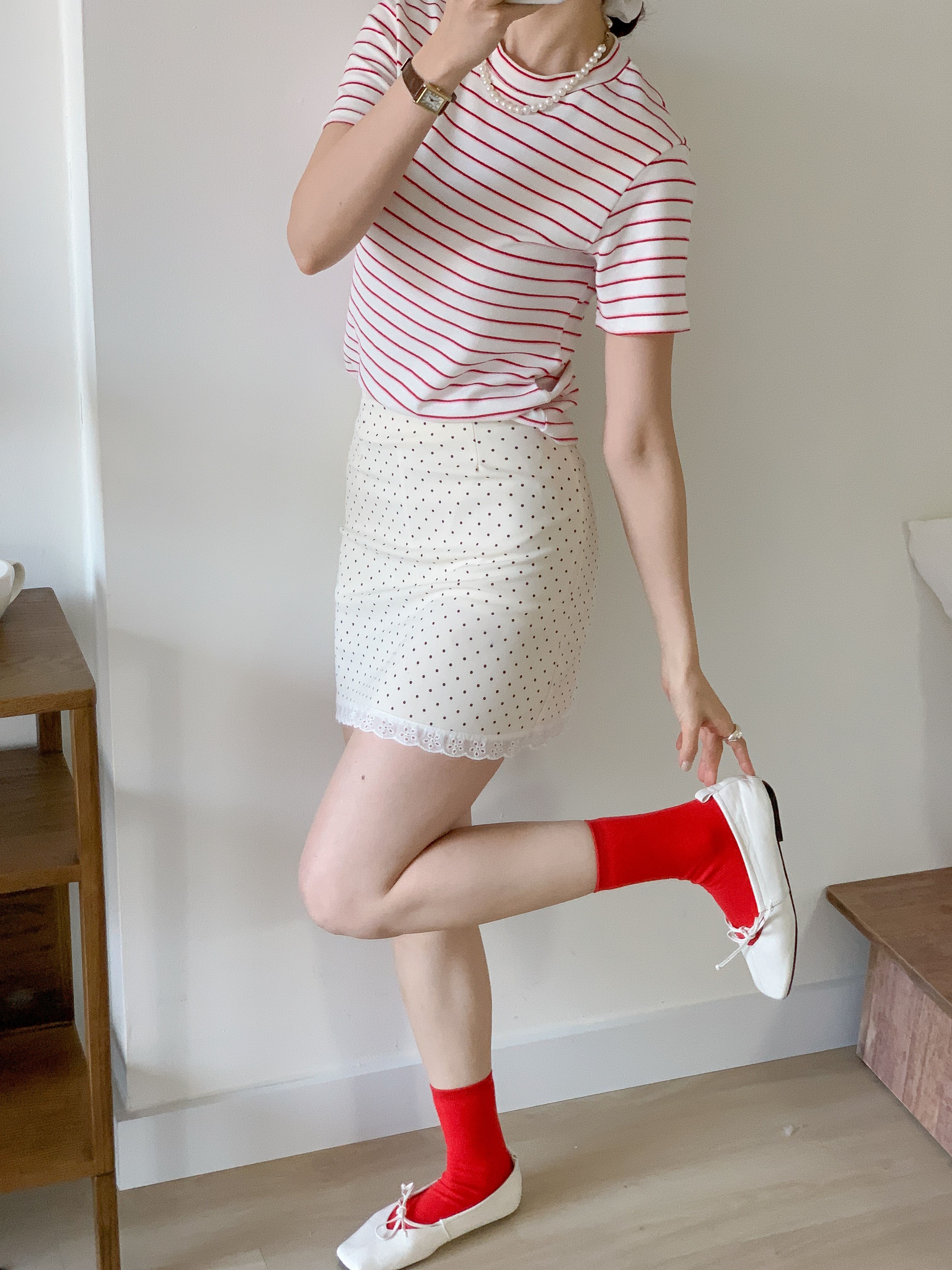 コットンラウンドネックベーシック半袖ボーダーTシャツ | 詳細画像5