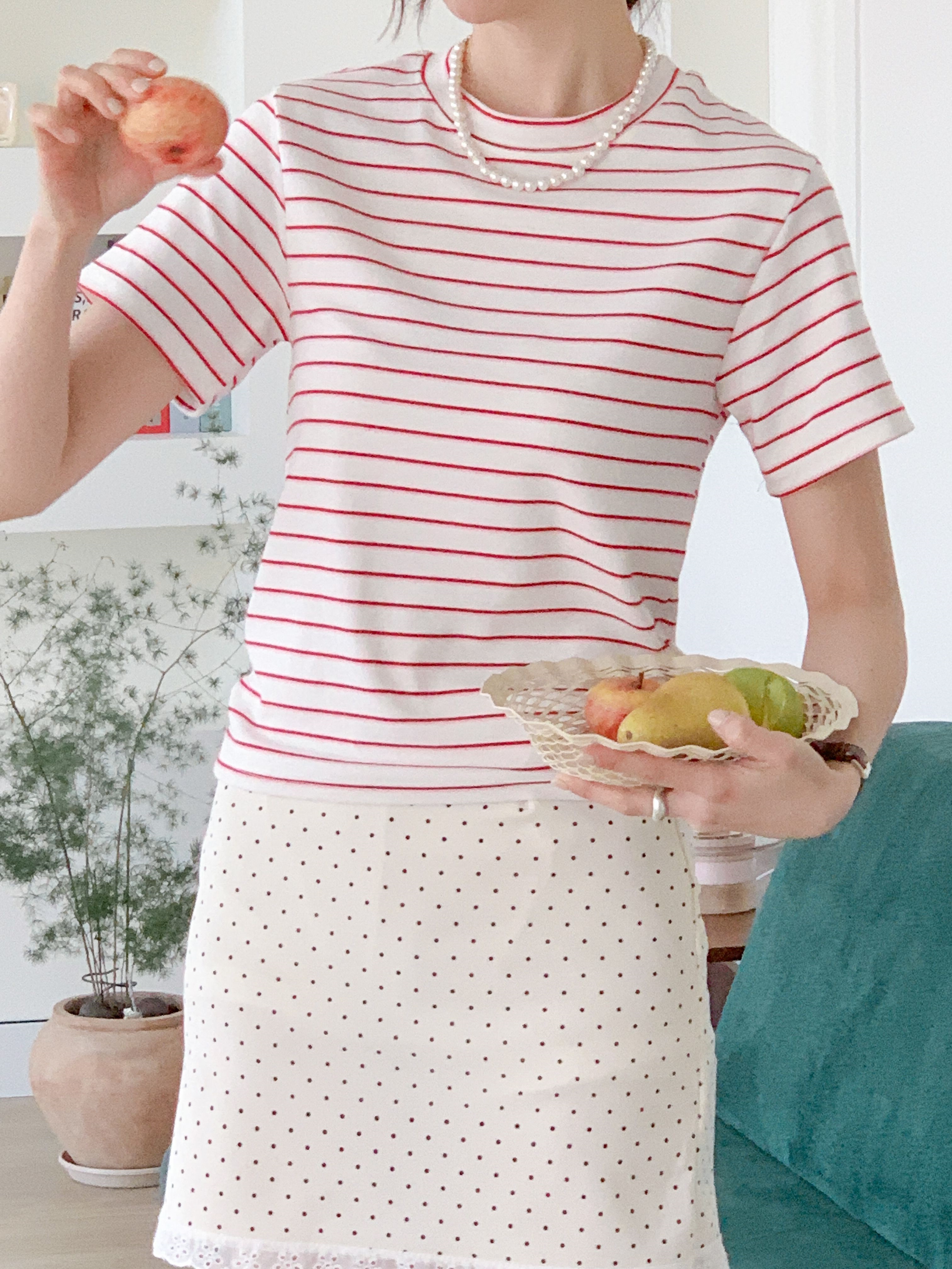 コットンラウンドネックベーシック半袖ボーダーTシャツ | 詳細画像7