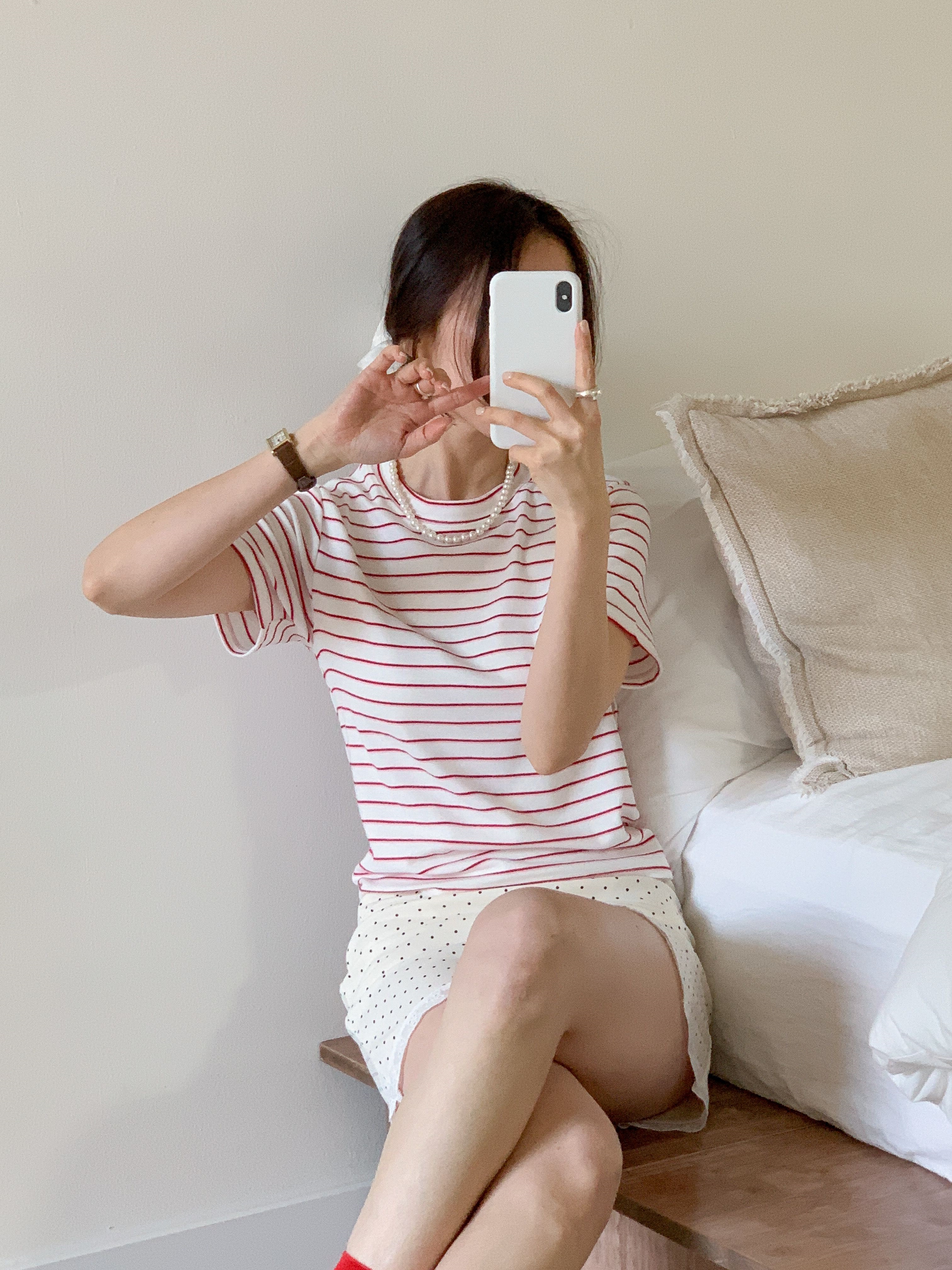 コットンラウンドネックベーシック半袖ボーダーTシャツ | 詳細画像9