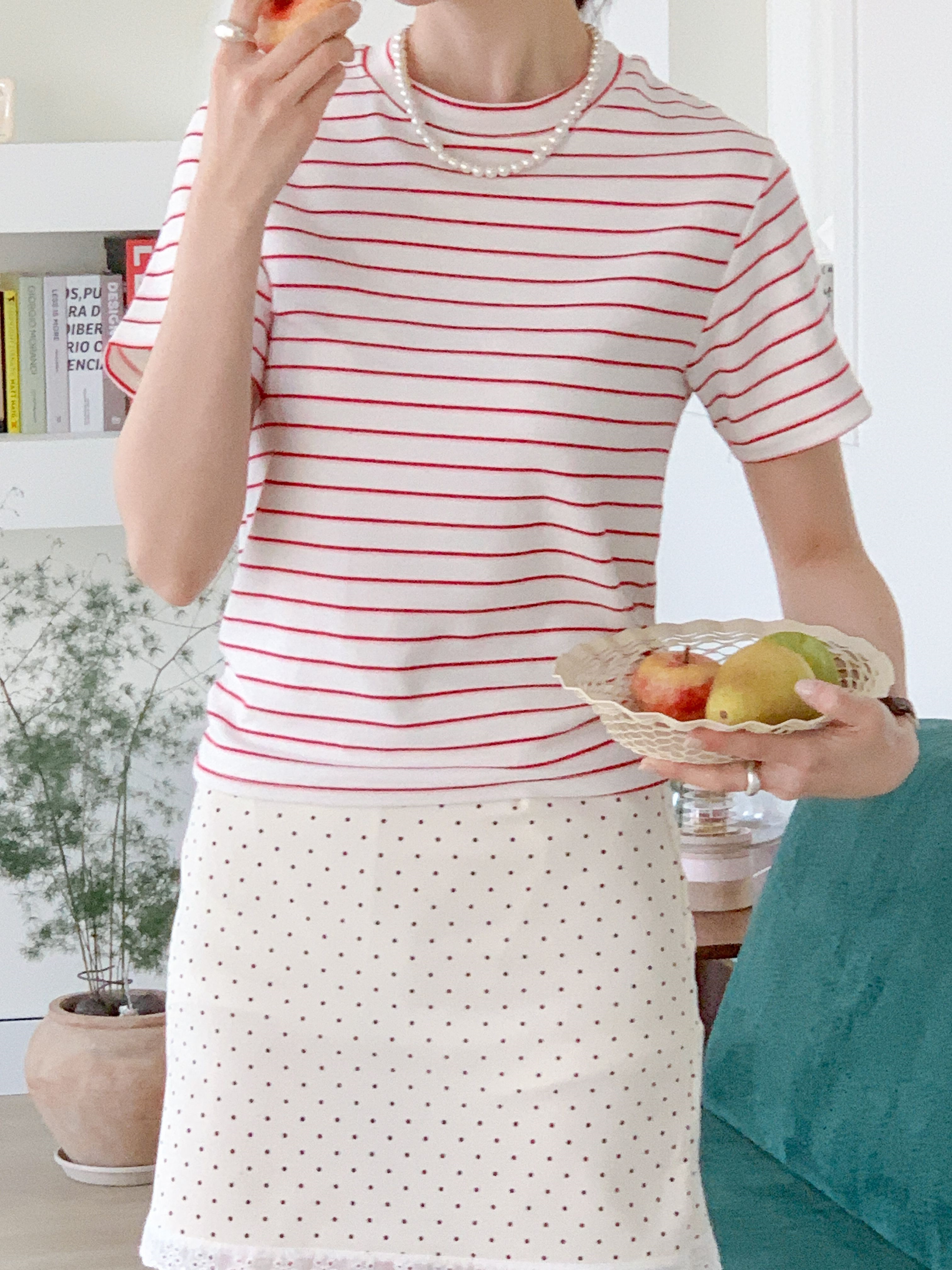 コットンラウンドネックベーシック半袖ボーダーTシャツ | 詳細画像13