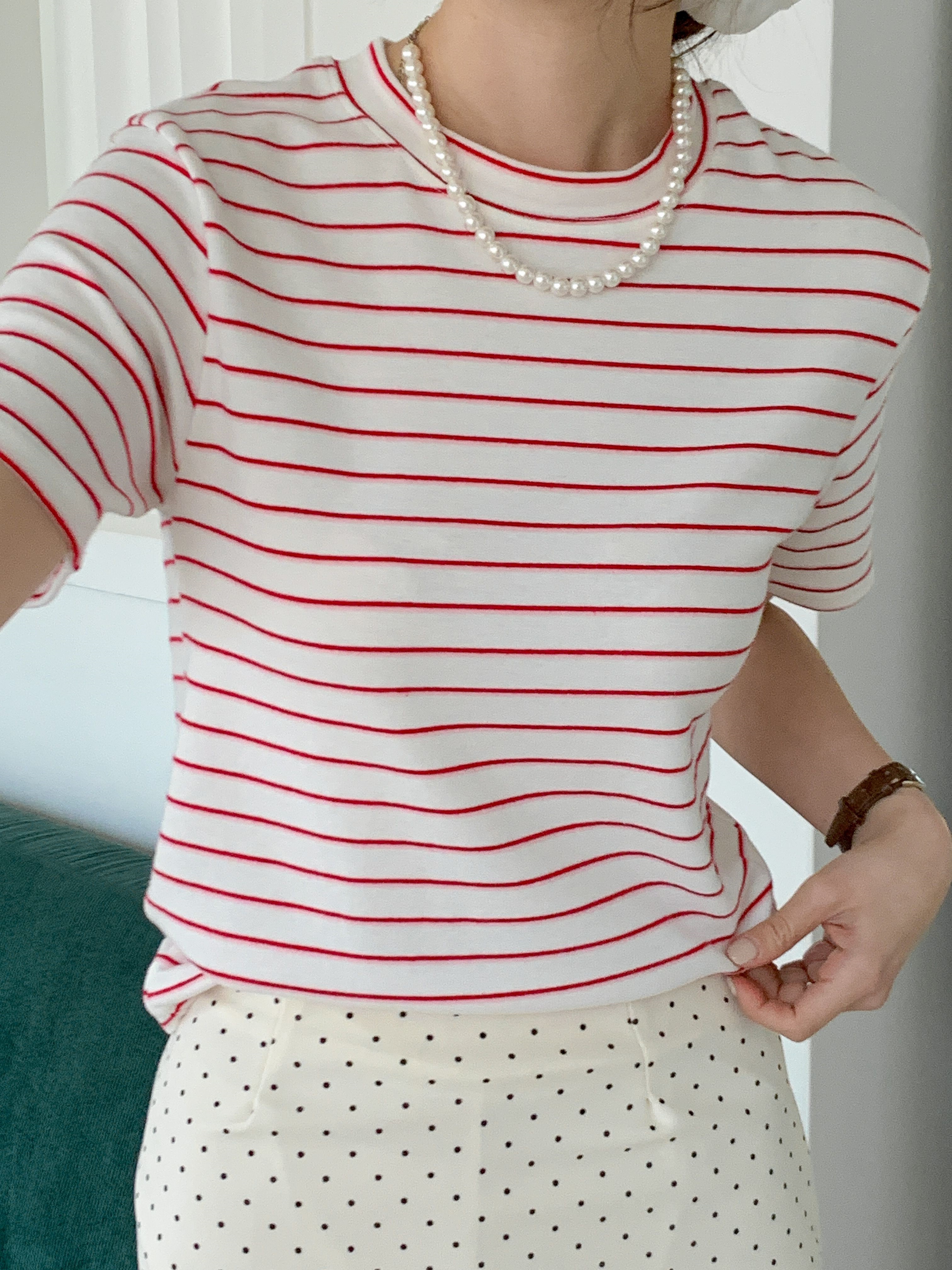 コットンラウンドネックベーシック半袖ボーダーTシャツ | 詳細画像17