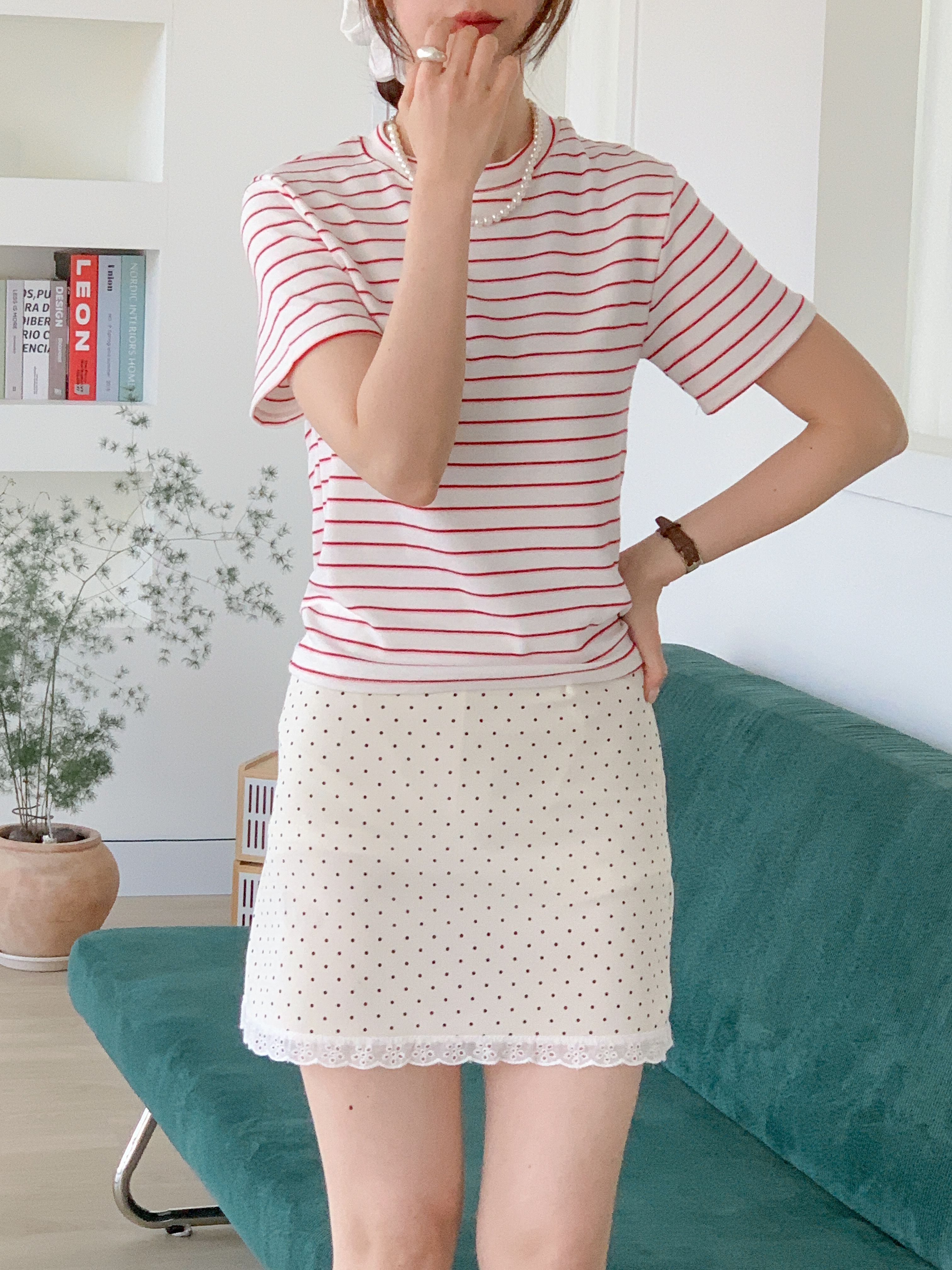 コットンラウンドネックベーシック半袖ボーダーTシャツ | 詳細画像18