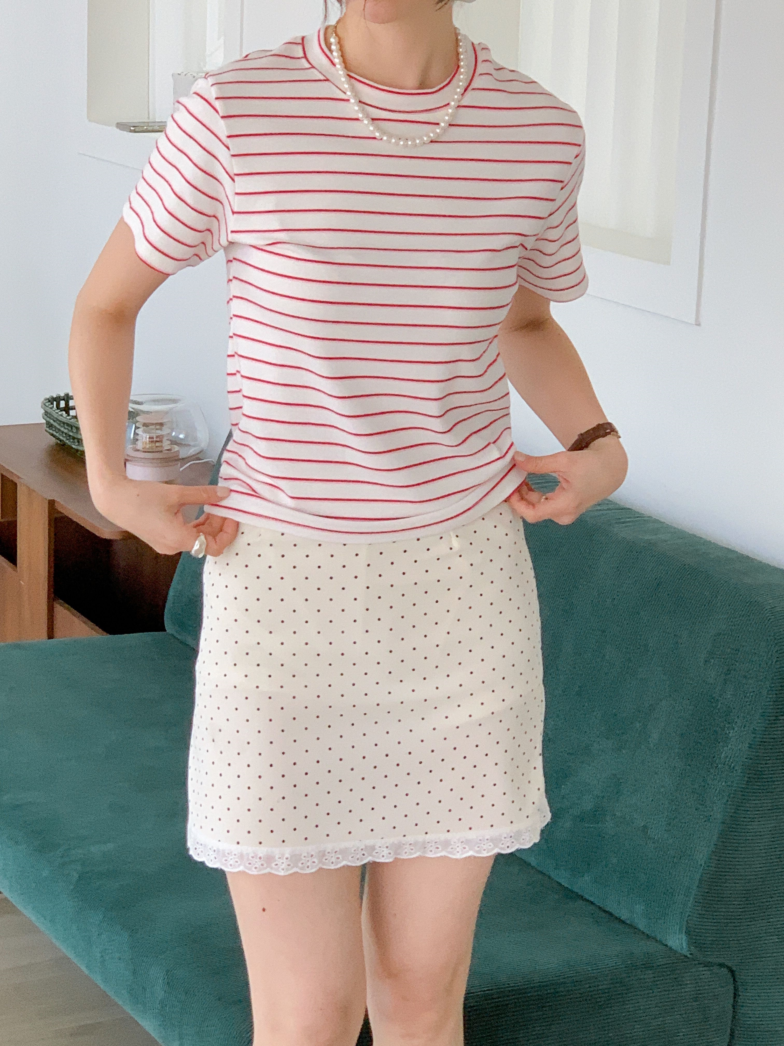 コットンラウンドネックベーシック半袖ボーダーTシャツ | 詳細画像20