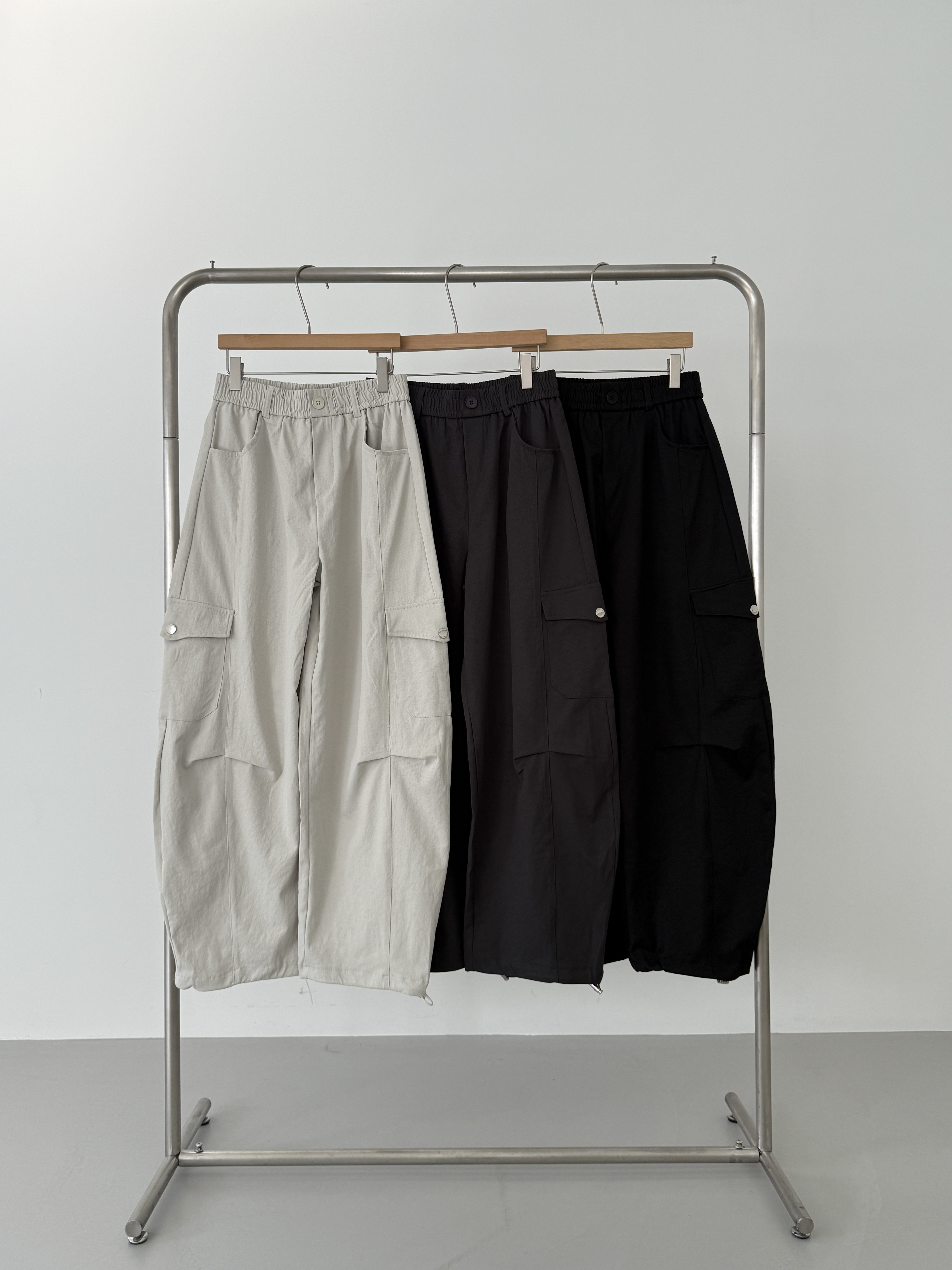 ポケットウエストゴムカーゴドローコードワンボタンワイドループ無地パンツ | 詳細画像22