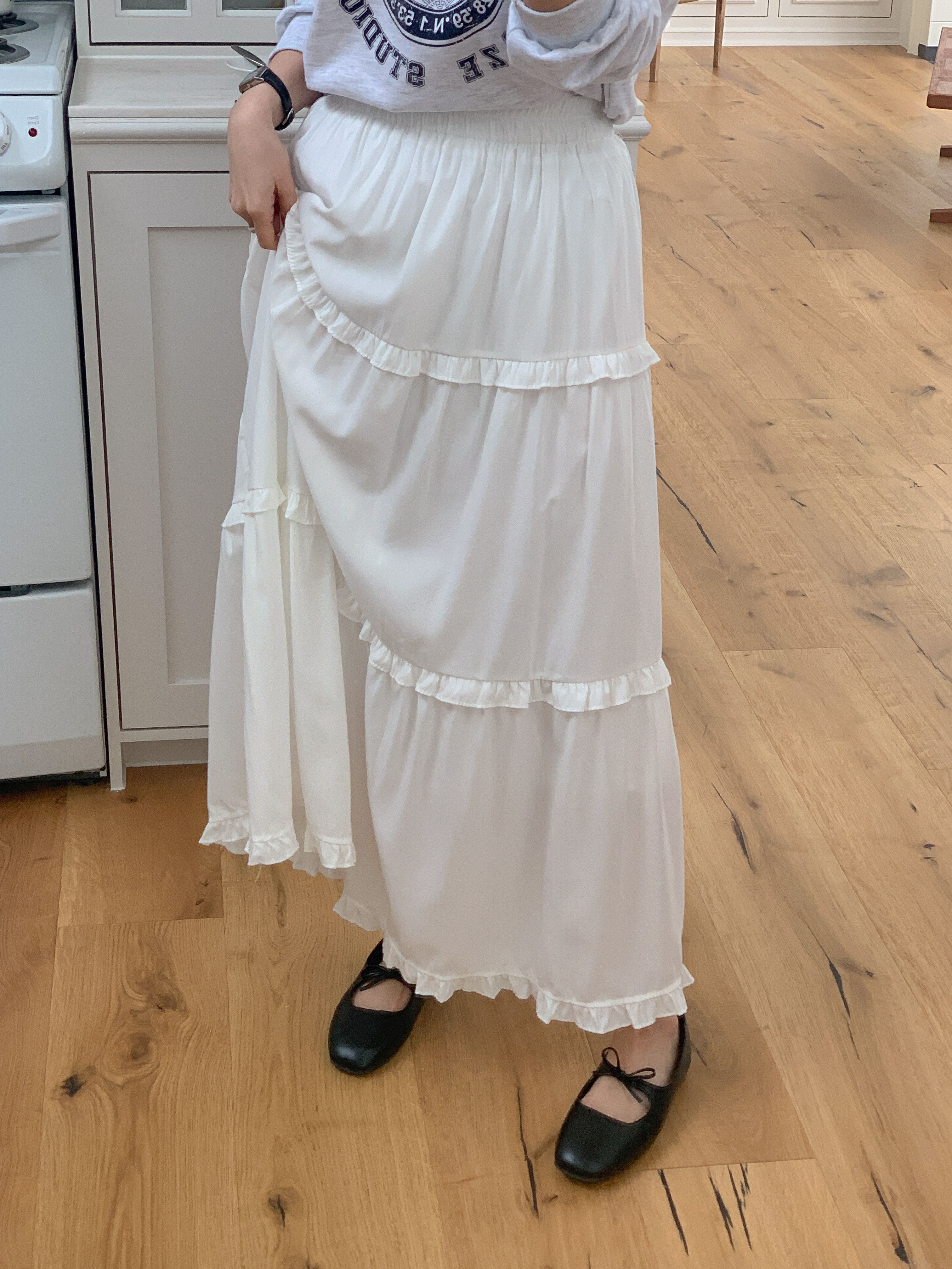 シャーリングフリルティアードウエストゴムフレア無地スカート | 詳細画像18