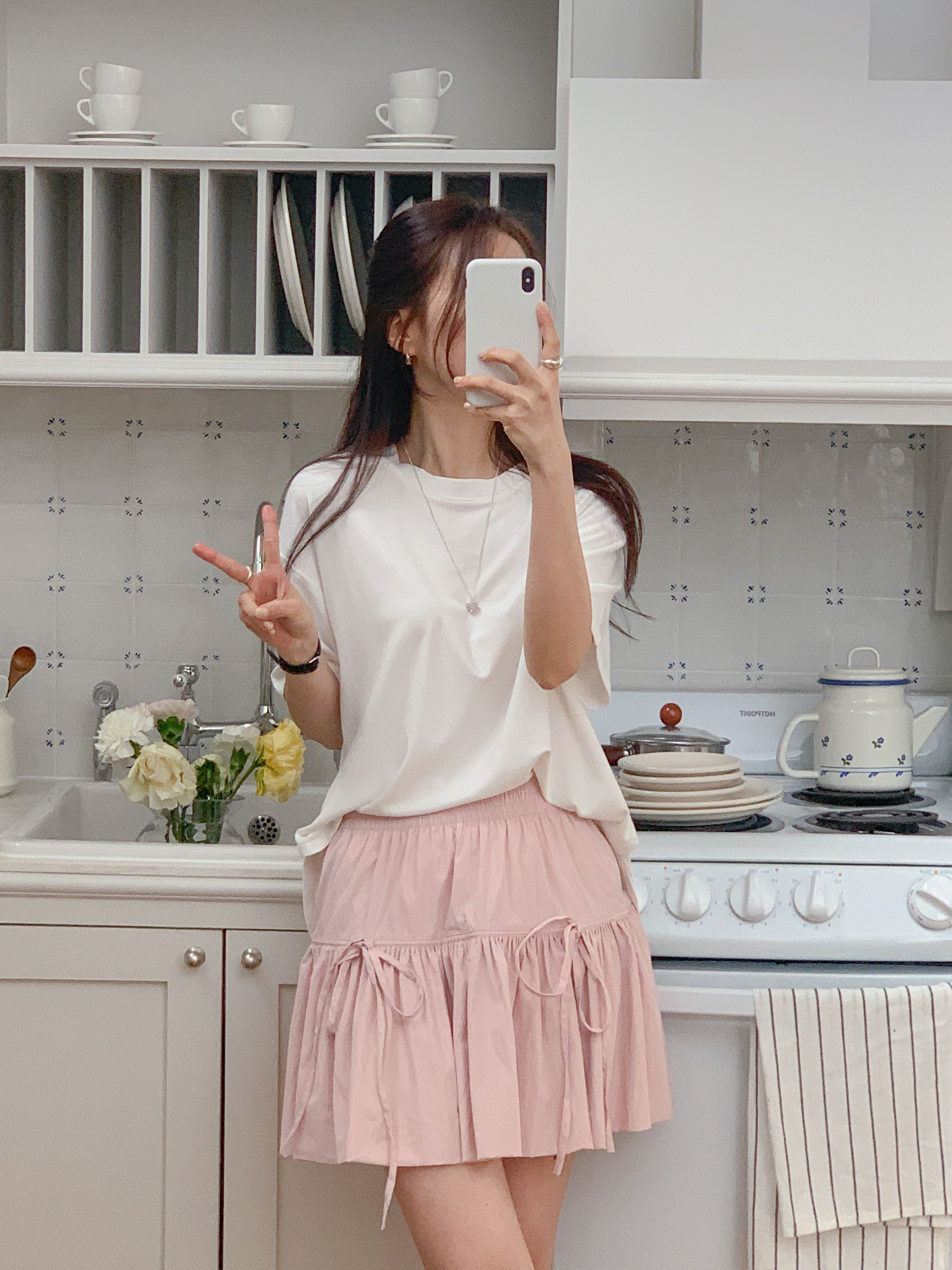 ラウンドネックスリットオーバーサイズボクシー半袖ドロップショルダー無地Tシャツ | 詳細画像8