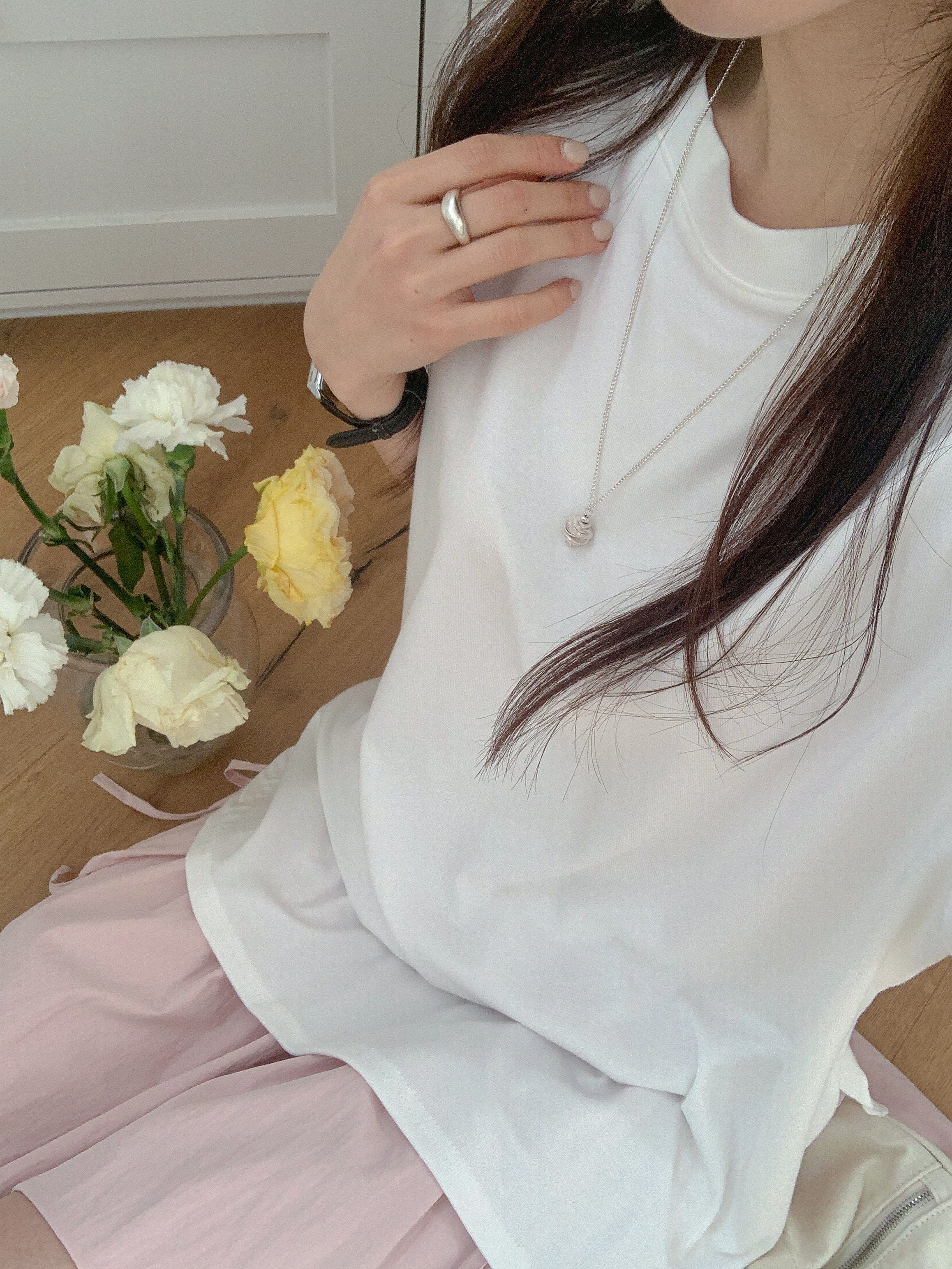 ラウンドネックスリットオーバーサイズボクシー半袖ドロップショルダー無地Tシャツ | 詳細画像11