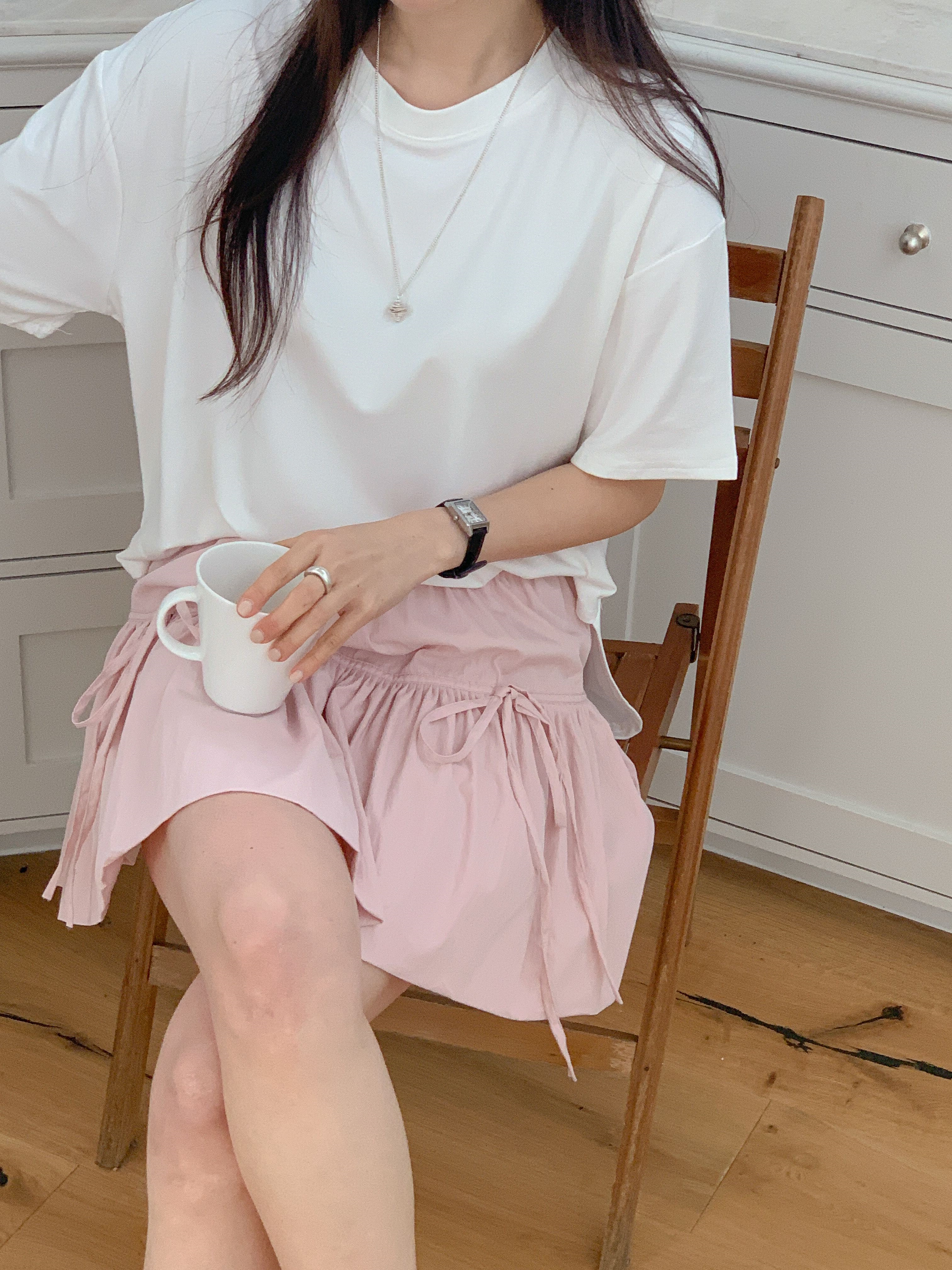 ラウンドネックスリットオーバーサイズボクシー半袖ドロップショルダー無地Tシャツ | 詳細画像18