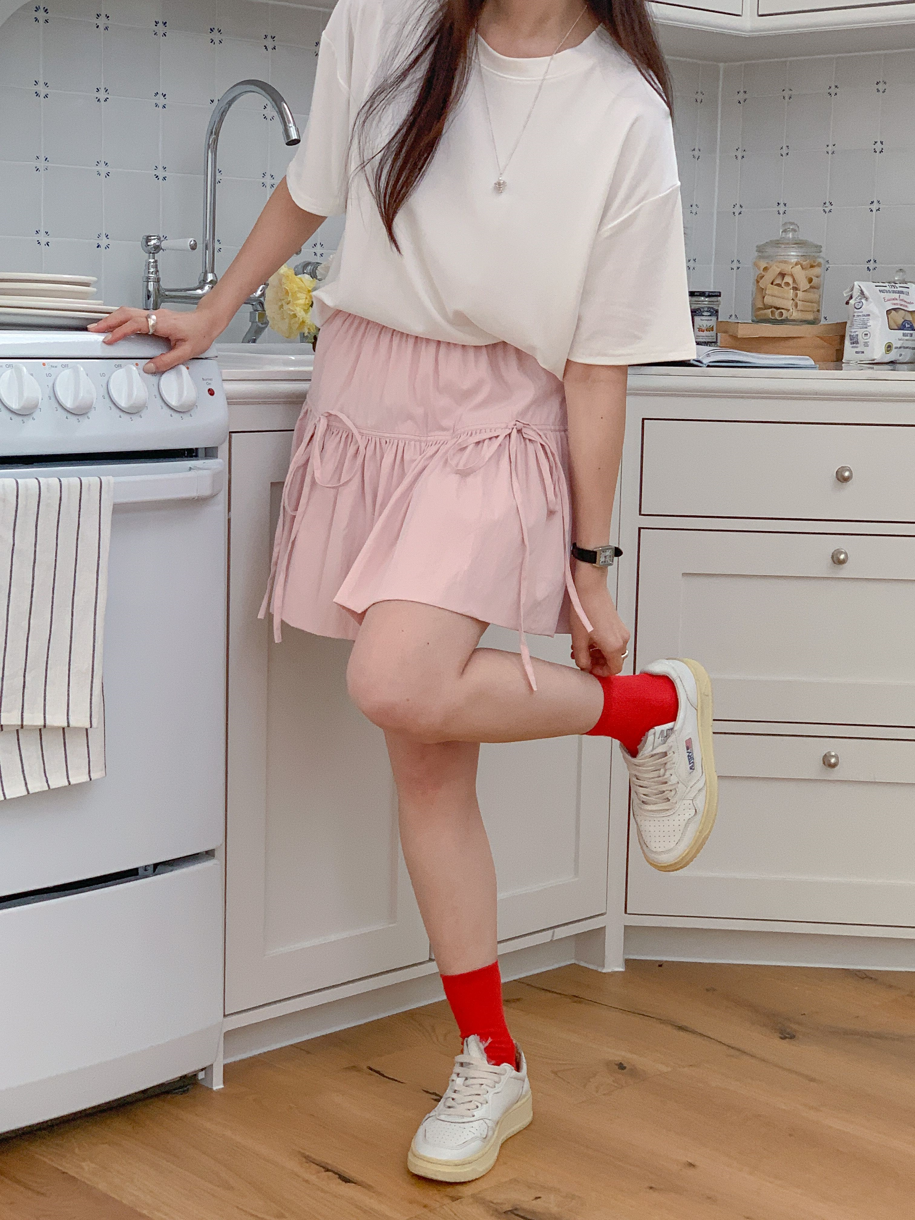 ラウンドネックスリットオーバーサイズボクシー半袖ドロップショルダー無地Tシャツ | 詳細画像19