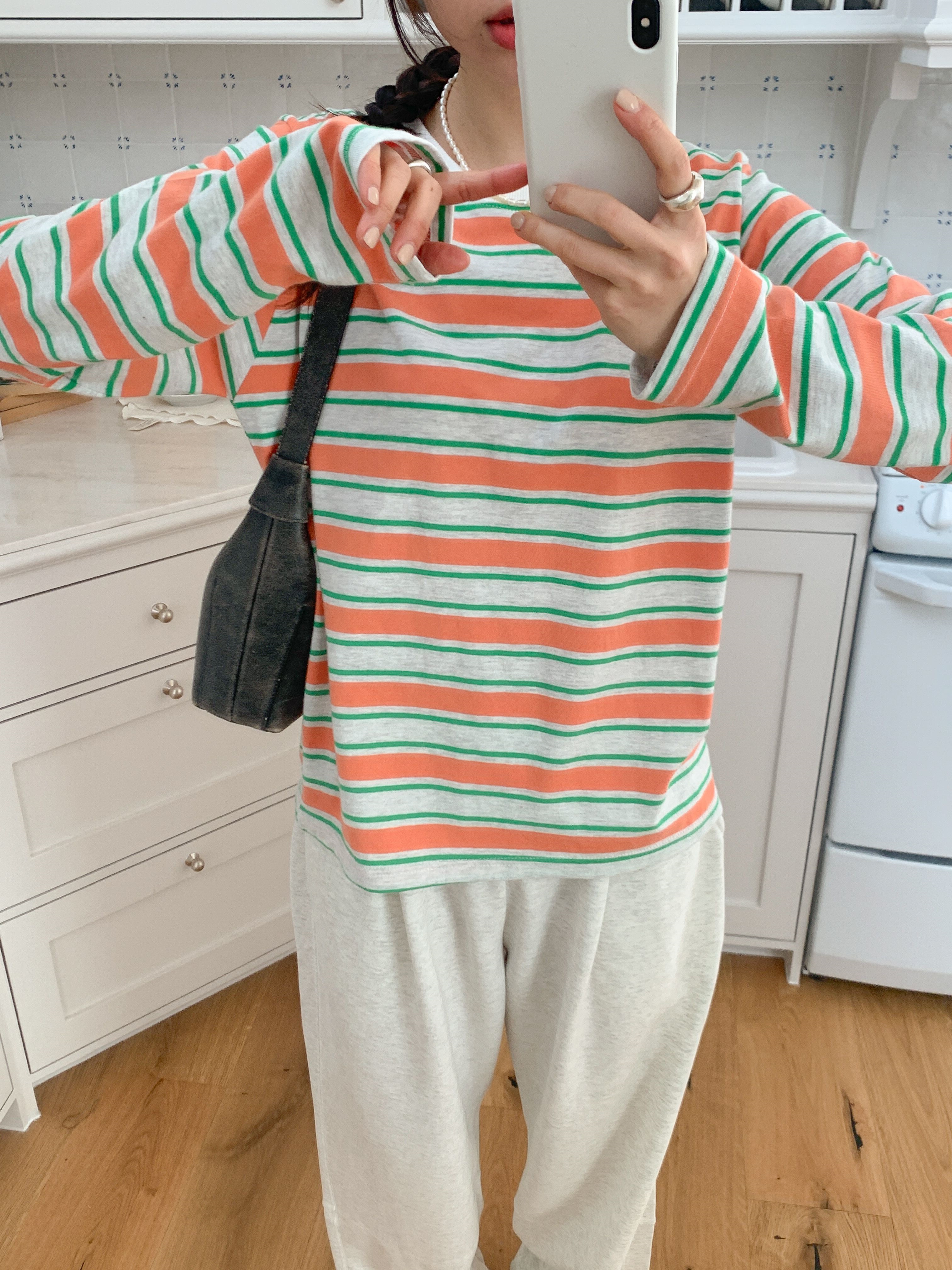 コットンラウンドネックルーズ長袖ボーダーTシャツ | 詳細画像3