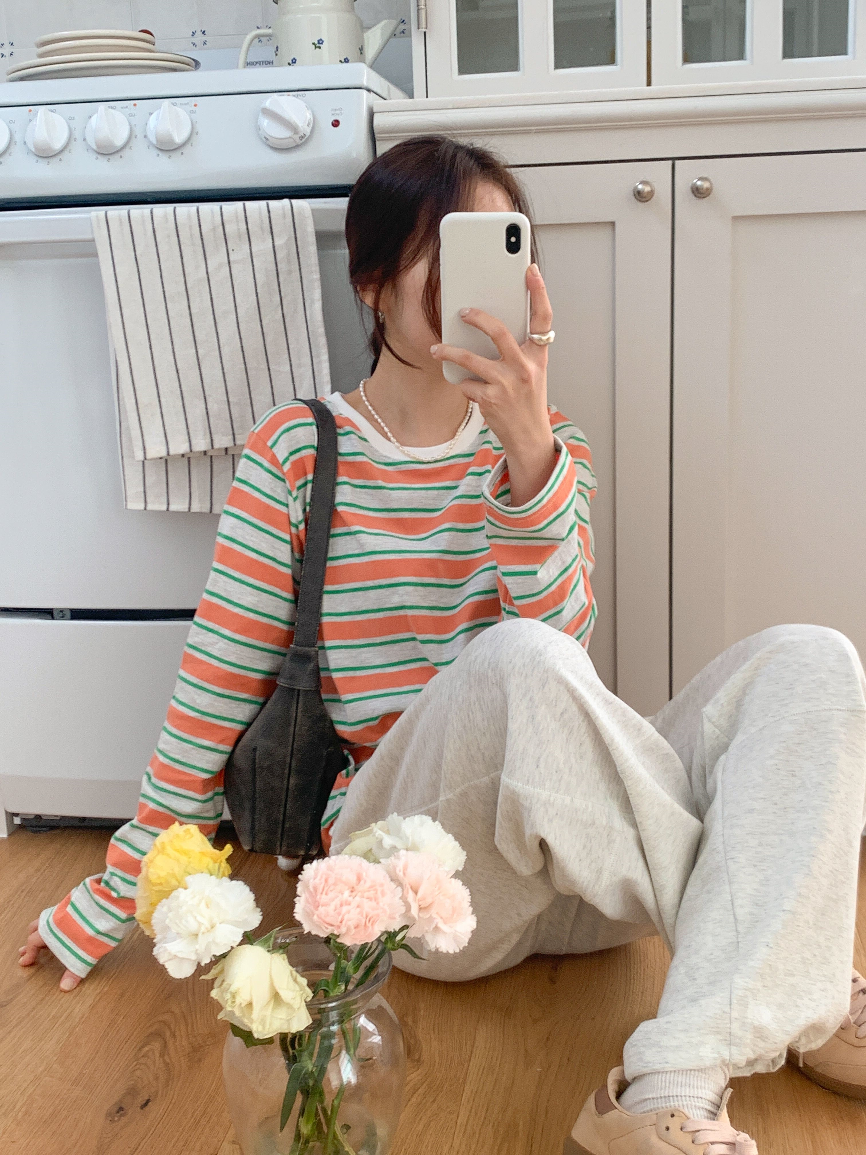 コットンラウンドネックルーズ長袖ボーダーTシャツ | 詳細画像10