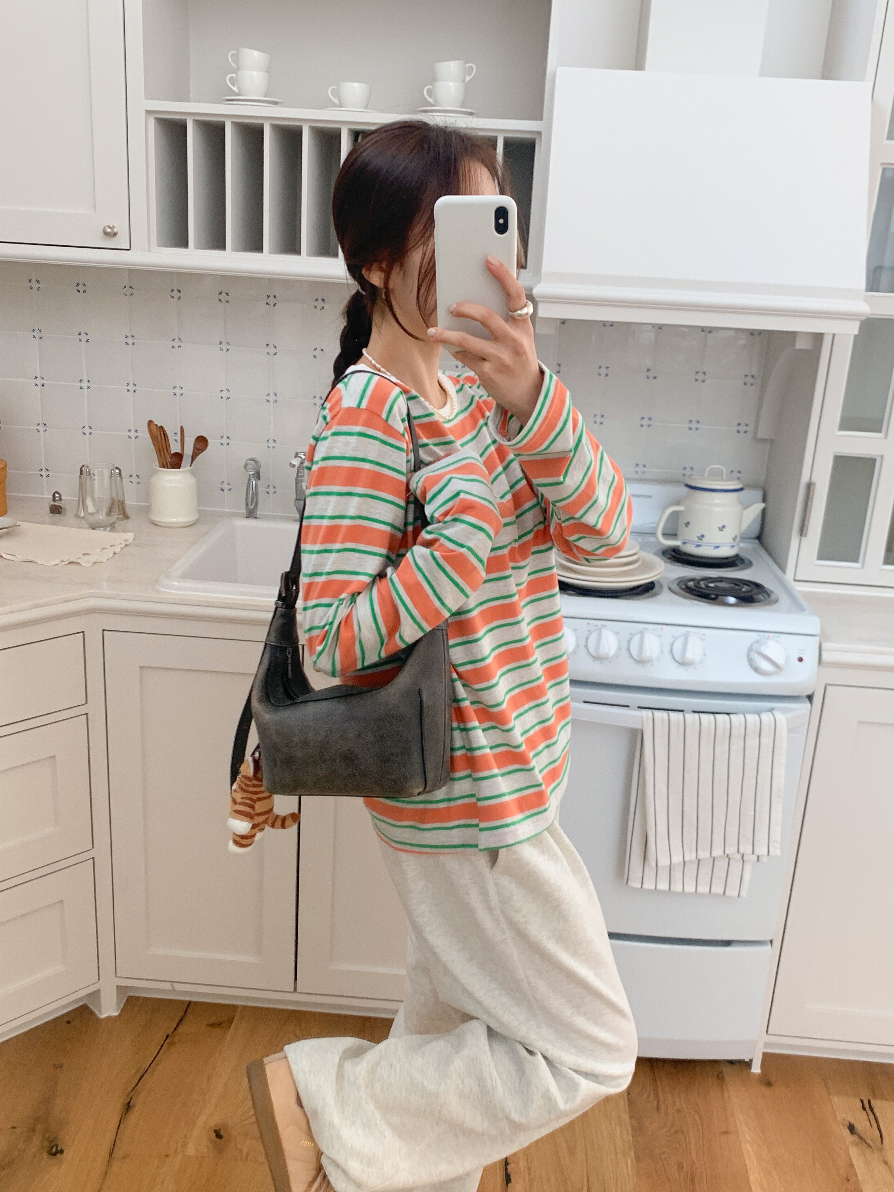 コットンラウンドネックルーズ長袖ボーダーTシャツ | 詳細画像12