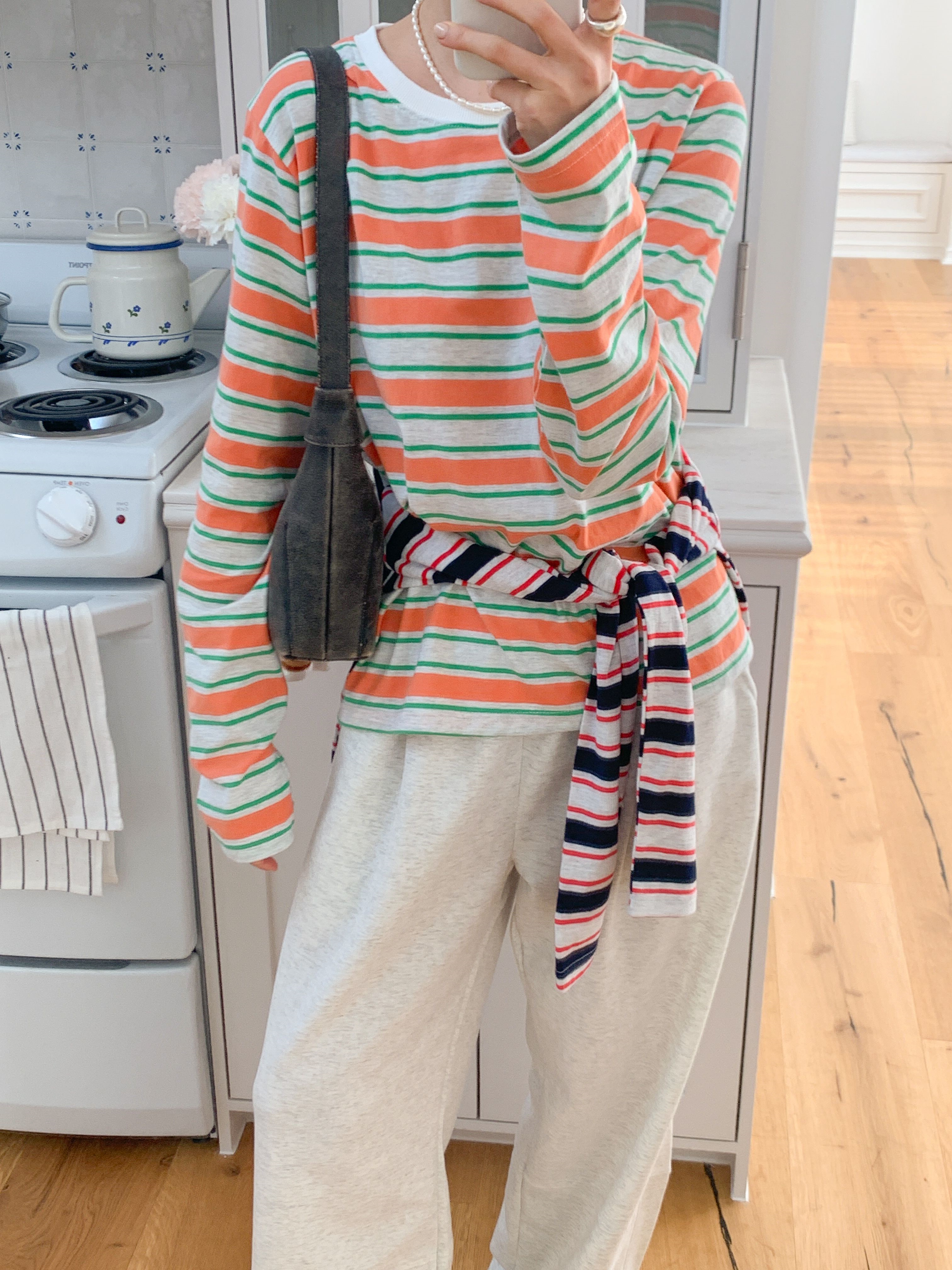 コットンラウンドネックルーズ長袖ボーダーTシャツ | 詳細画像13