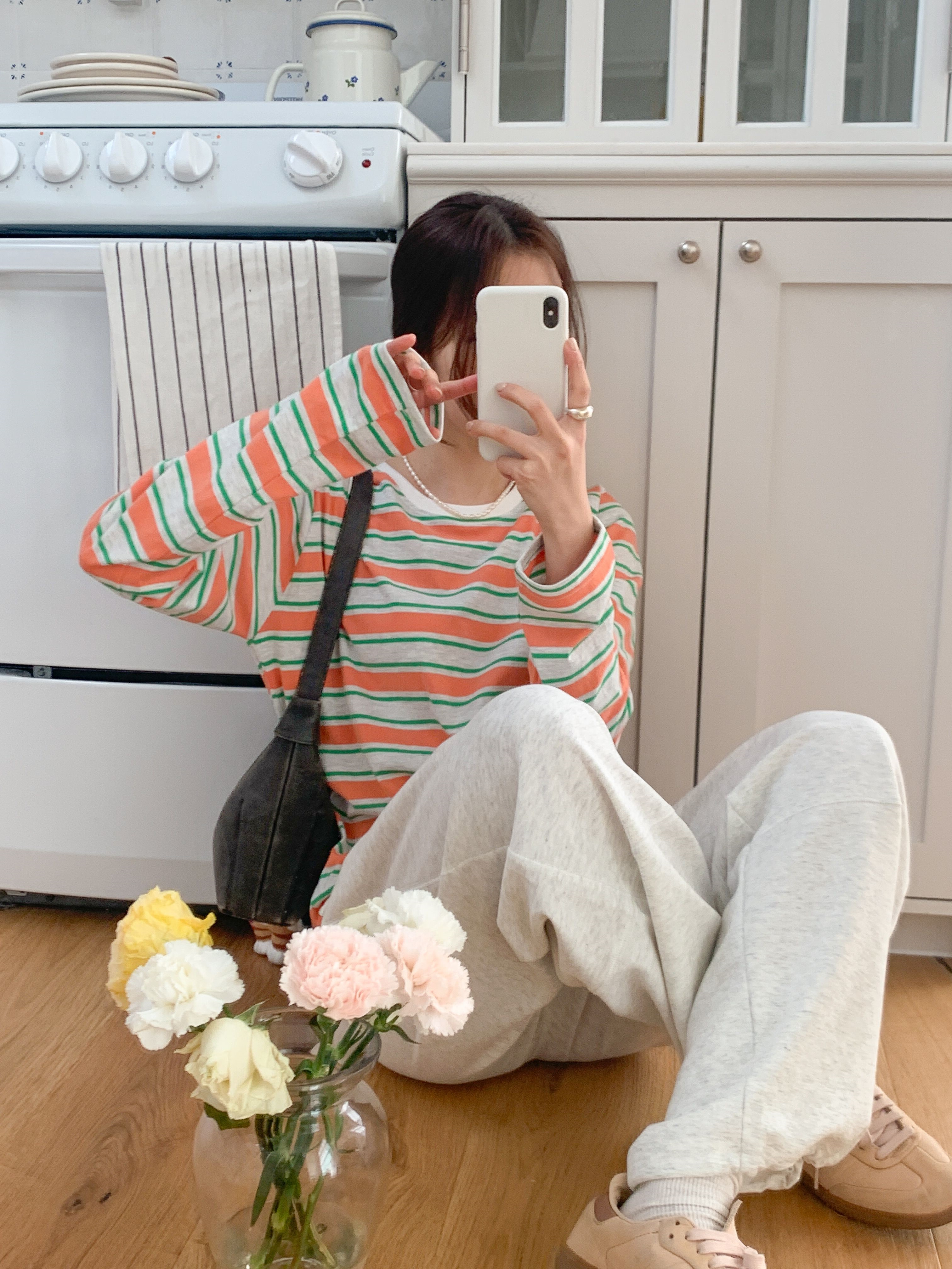 コットンラウンドネックルーズ長袖ボーダーTシャツ | 詳細画像15