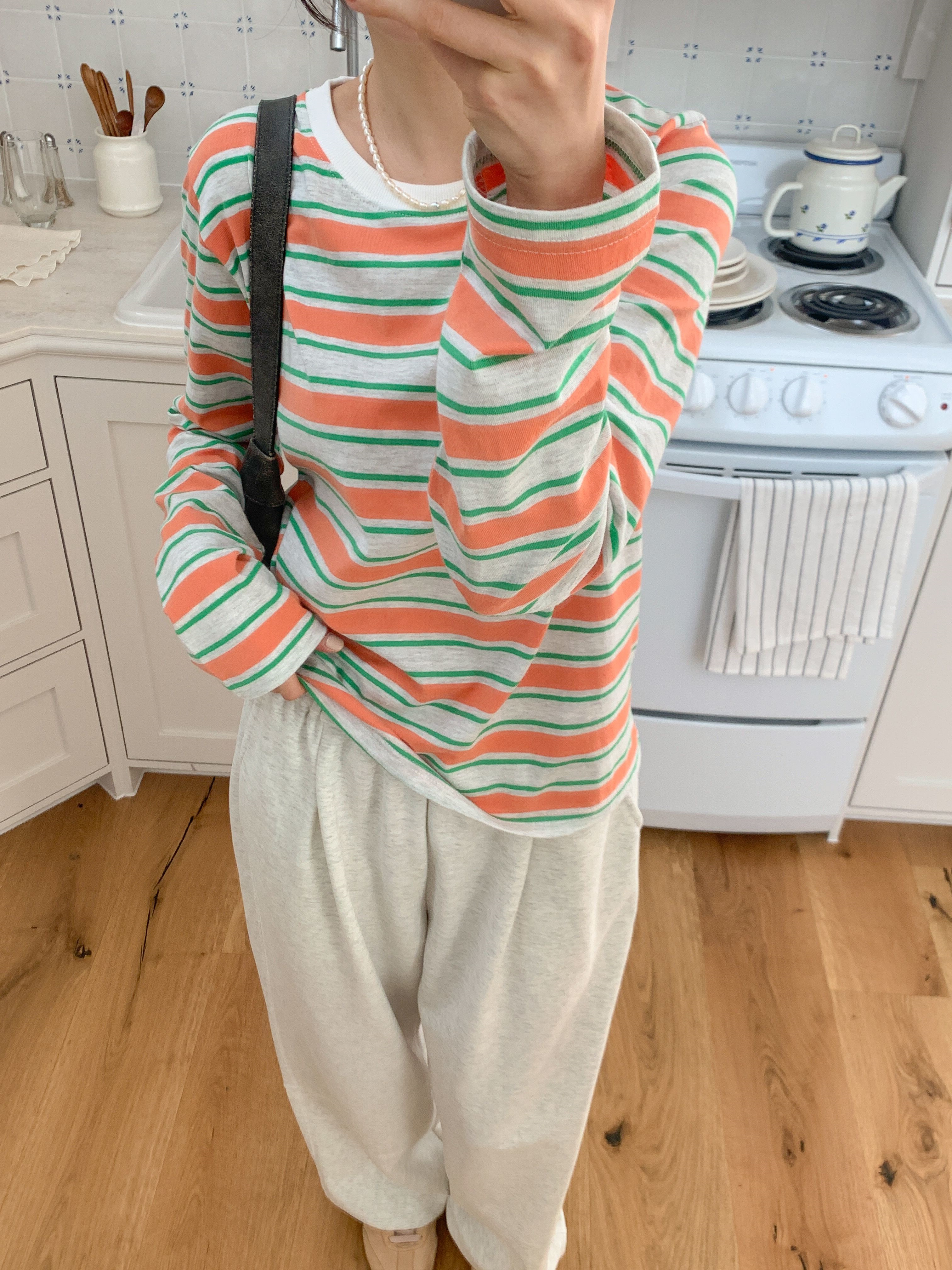 コットンラウンドネックルーズ長袖ボーダーTシャツ | 詳細画像16