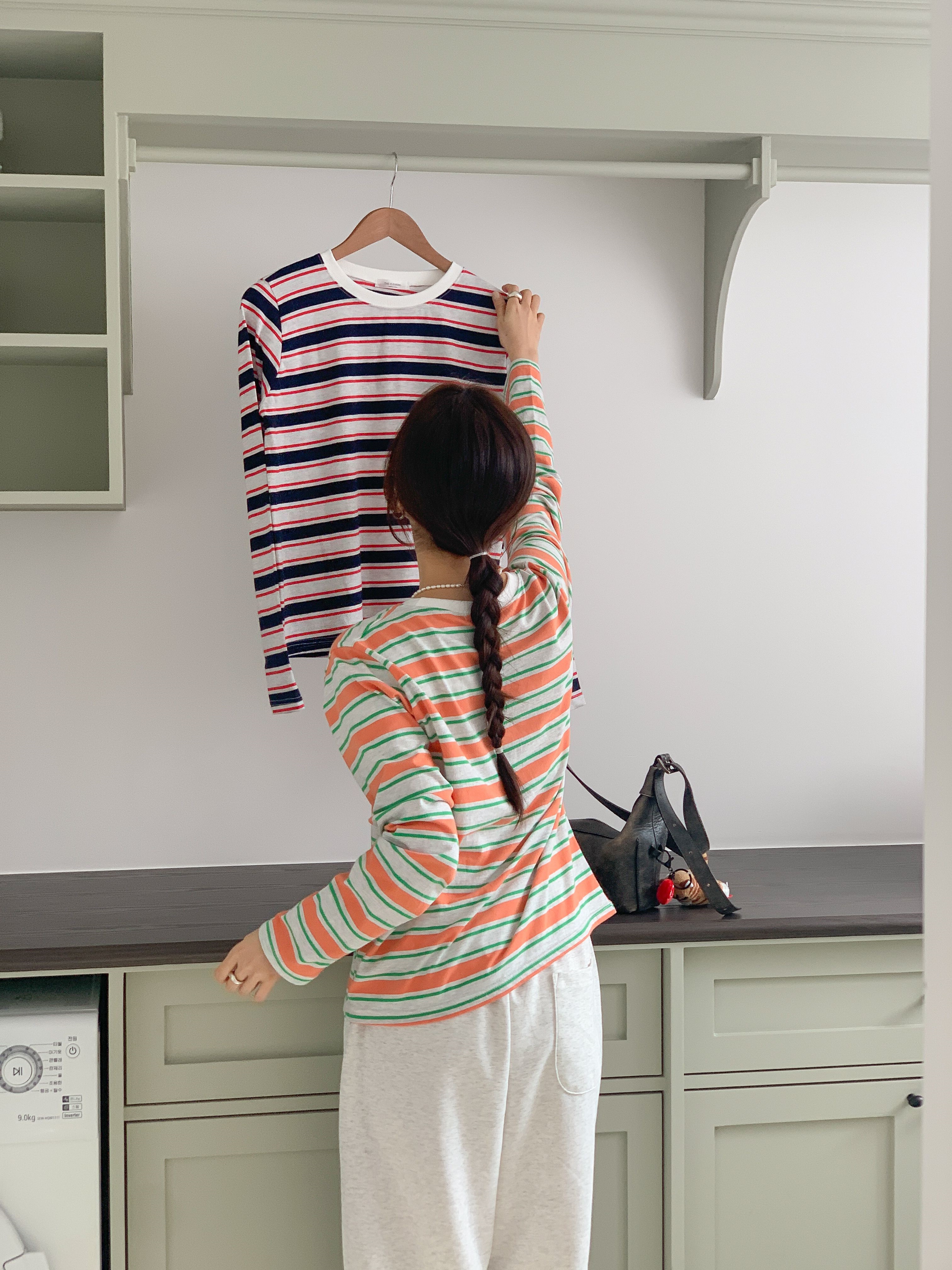 コットンラウンドネックルーズ長袖ボーダーTシャツ | 詳細画像20