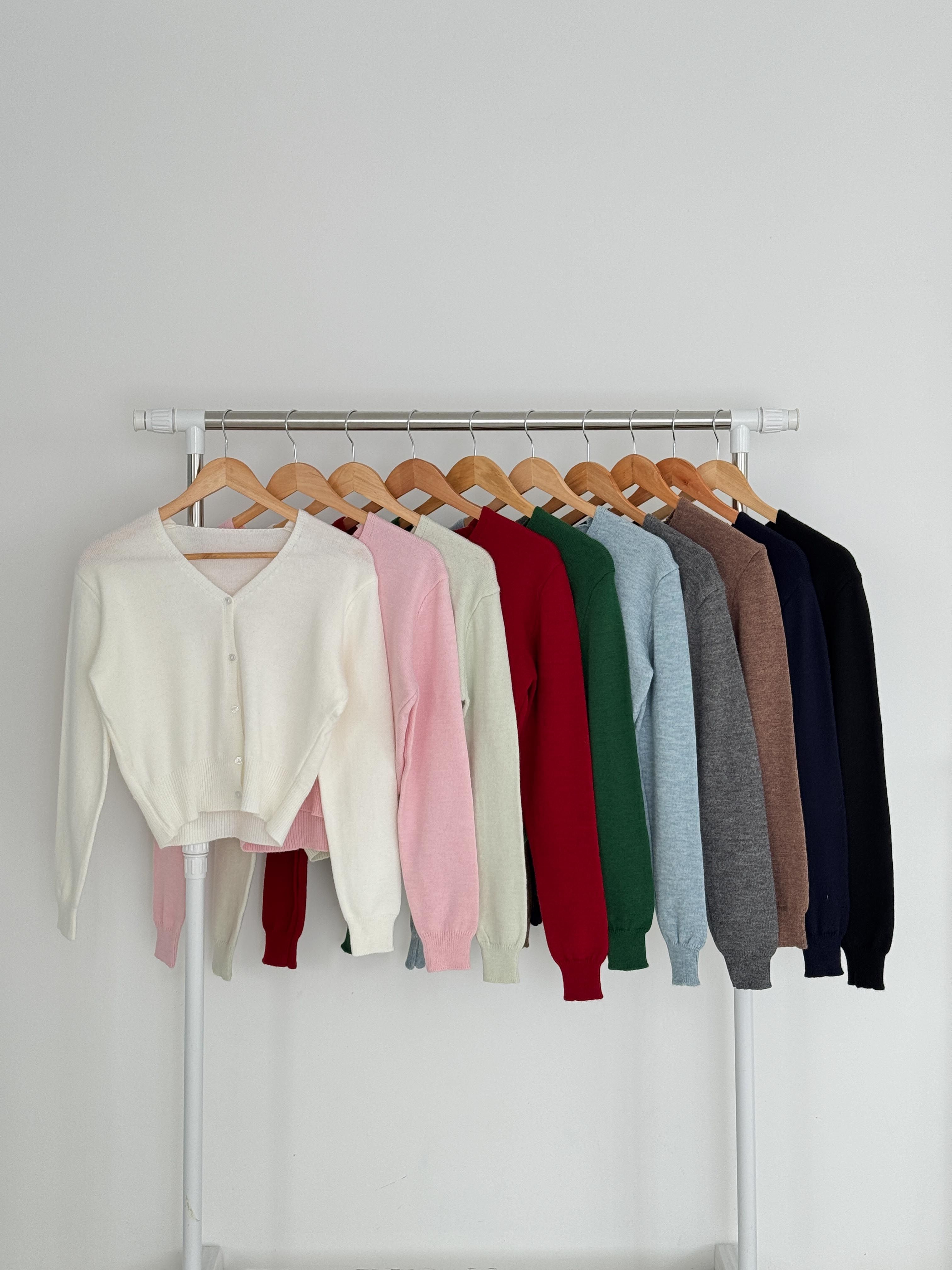 ボタンVネックルーズ長袖セミクロップド無地カーディガン | 詳細画像21