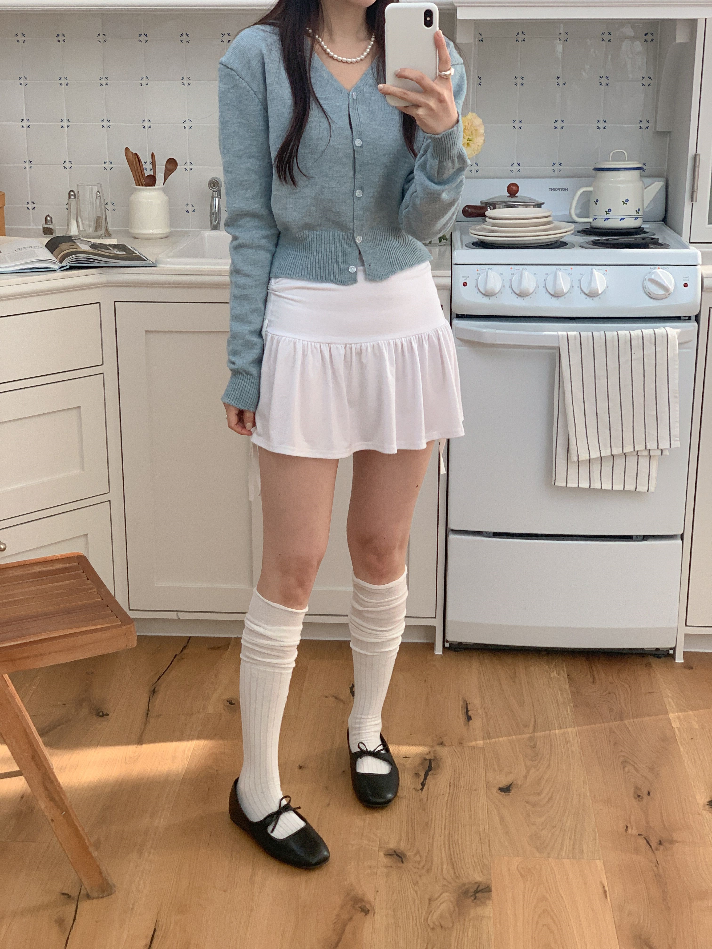 ボタンVネックルーズ長袖セミクロップド無地カーディガン | 詳細画像19