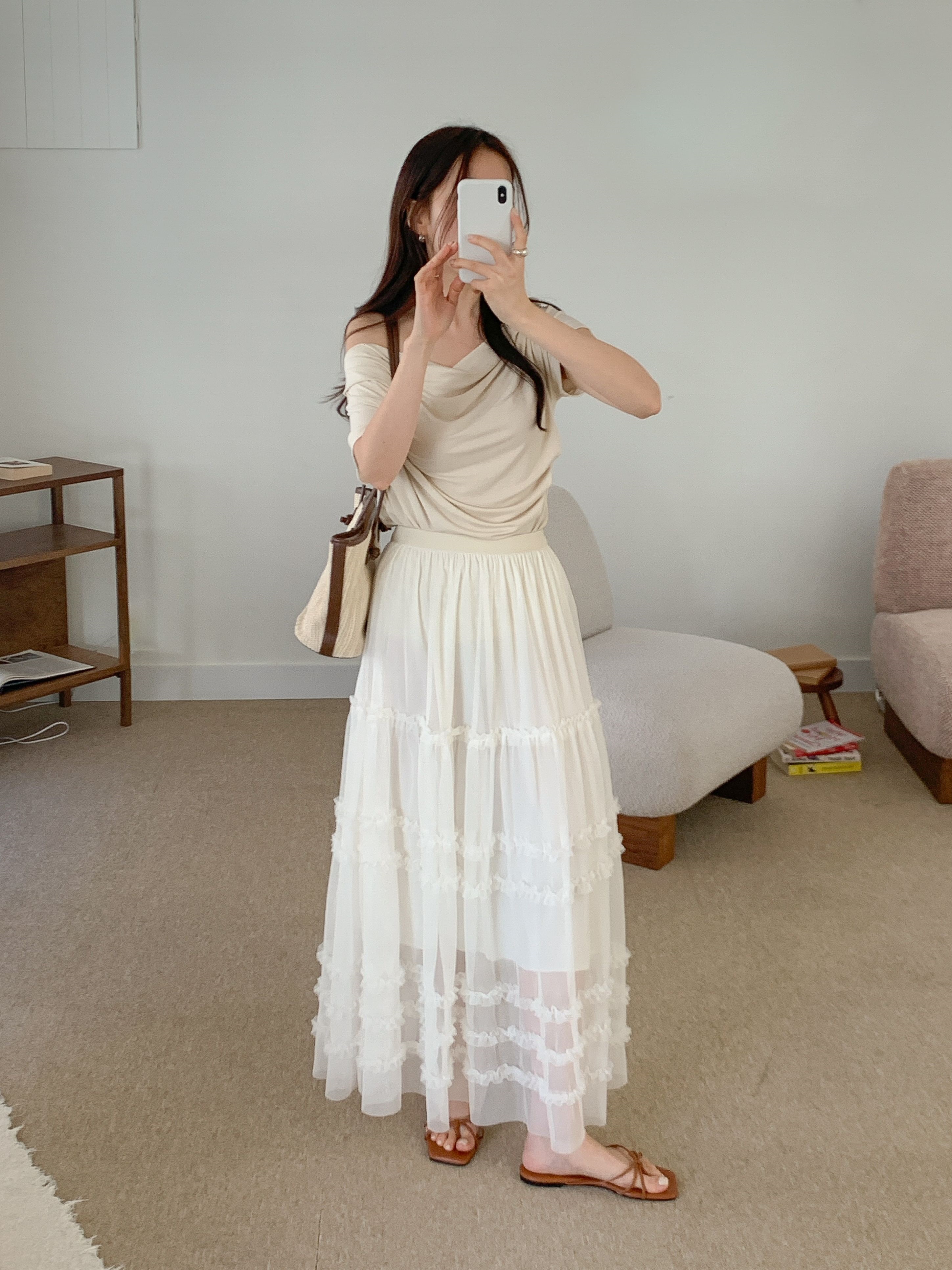 レースシースルーフリルティアードウエストゴムロングスカート | 詳細画像11