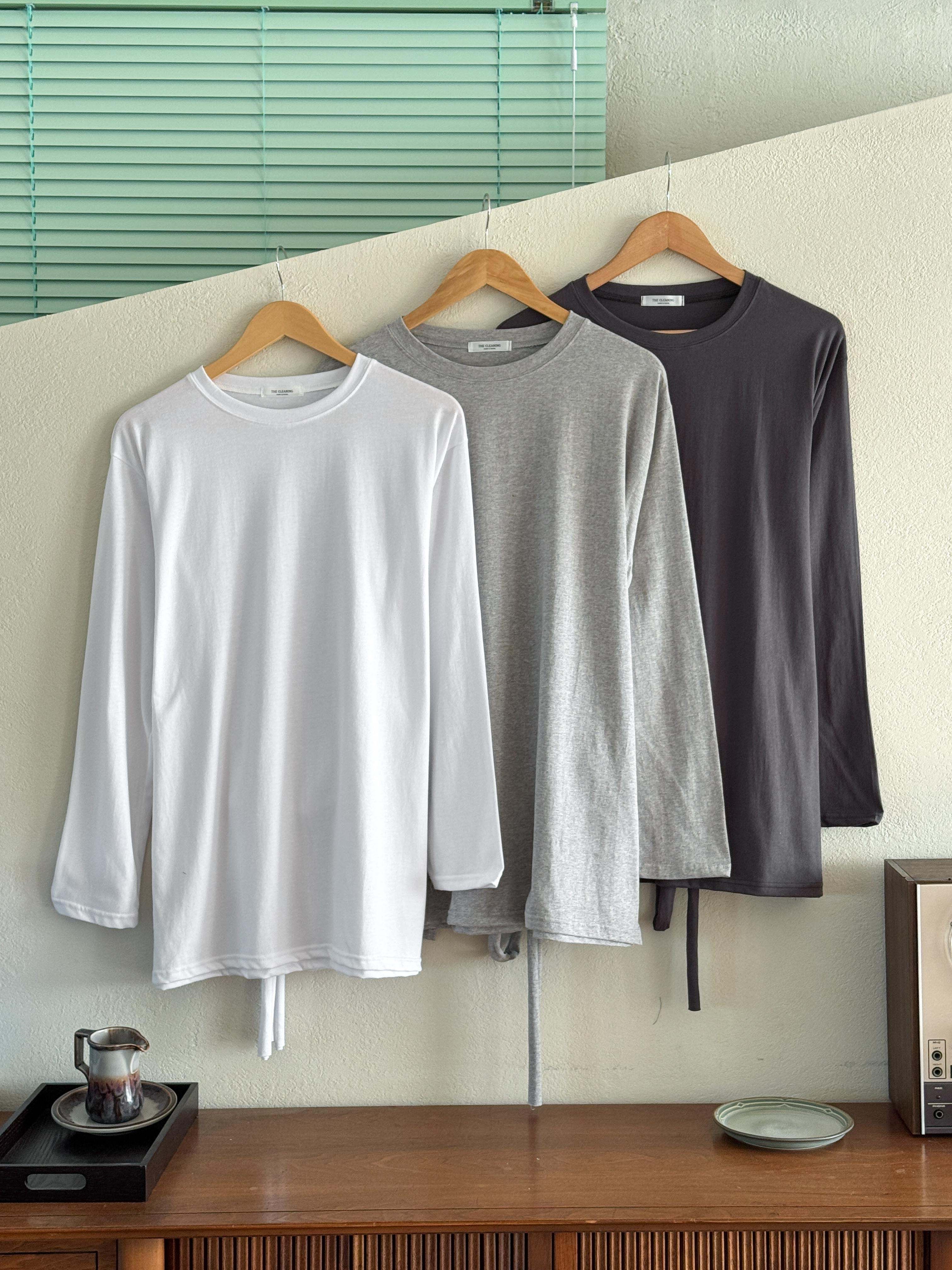 コットンストラップラウンドネックオーバーサイズボクシーロングルーズ長袖無地Tシャツ | 詳細画像21