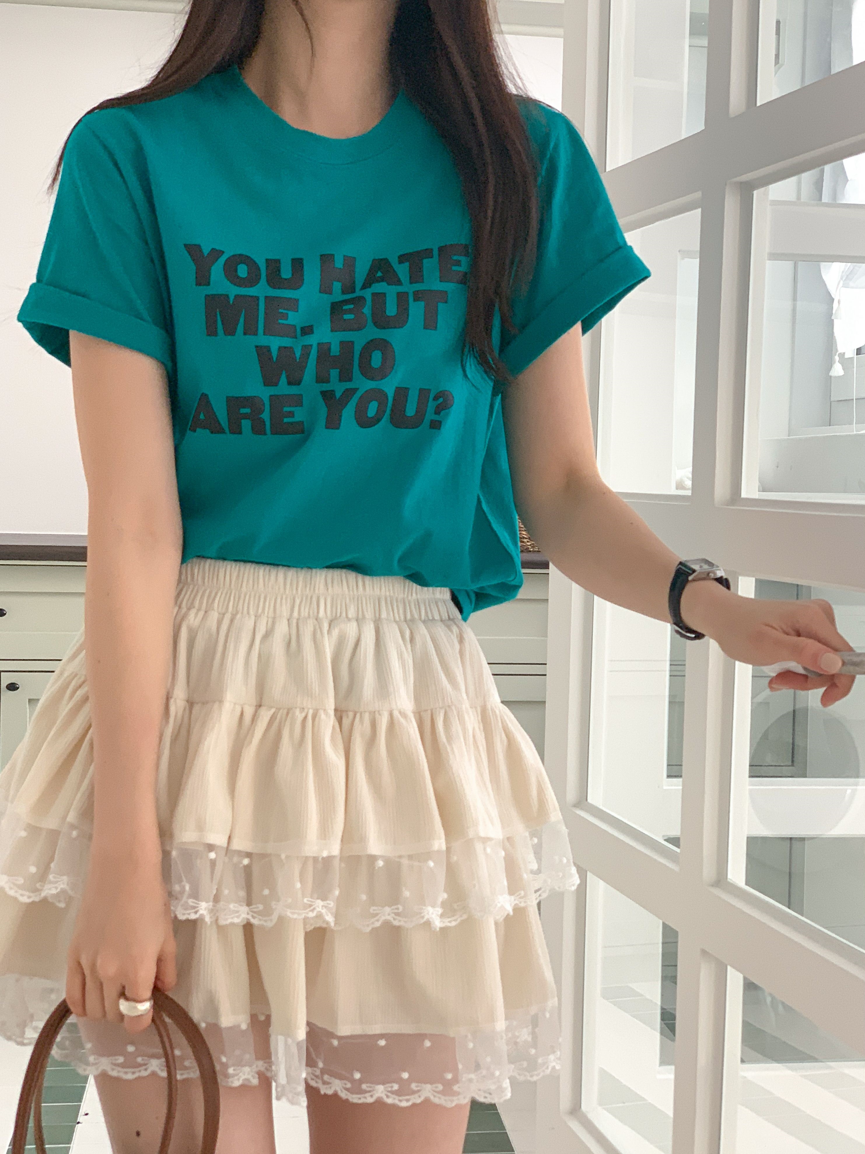 コットンラウンドネックベーシック半袖レタリングTシャツ | 詳細画像5