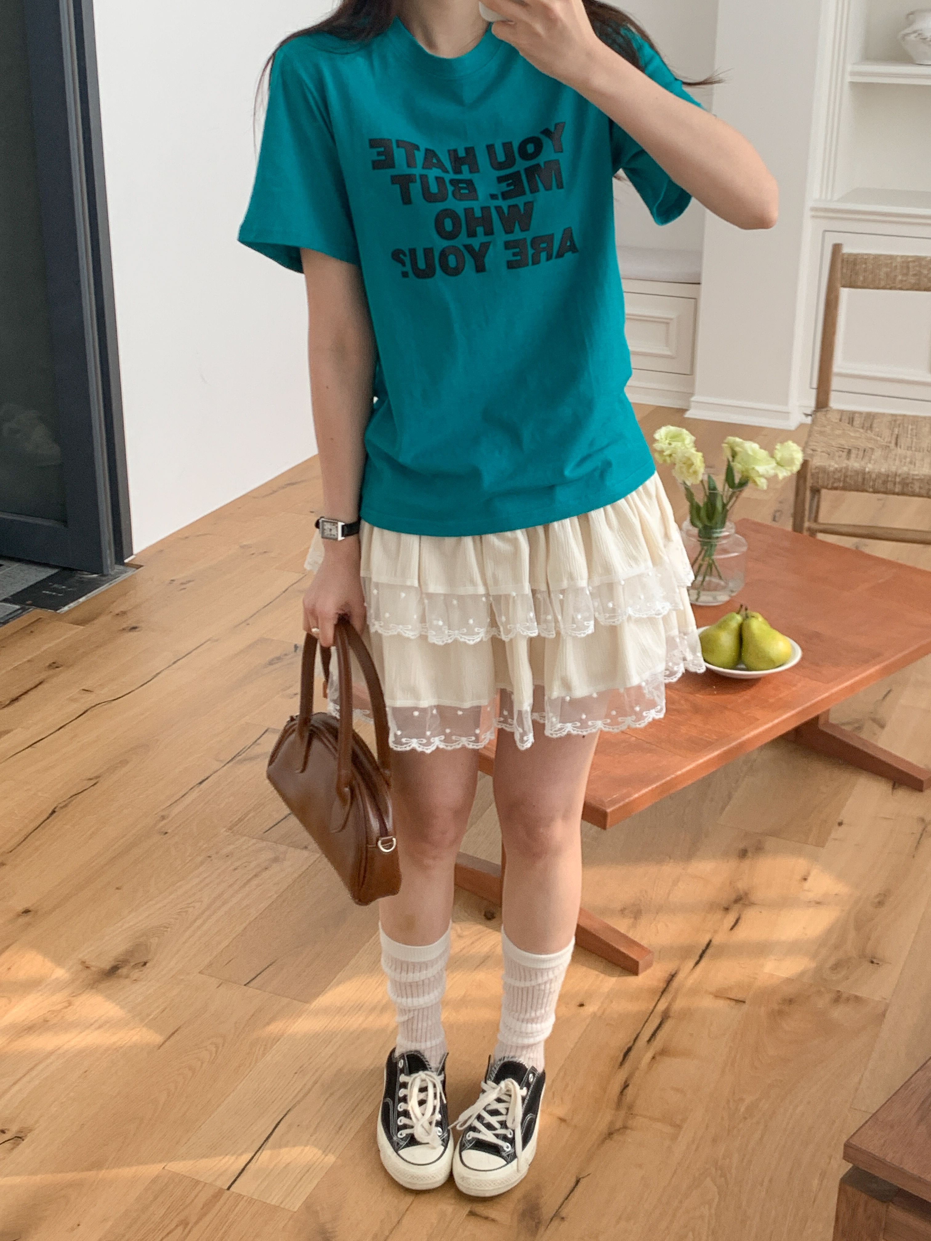 コットンラウンドネックベーシック半袖レタリングTシャツ | 詳細画像6