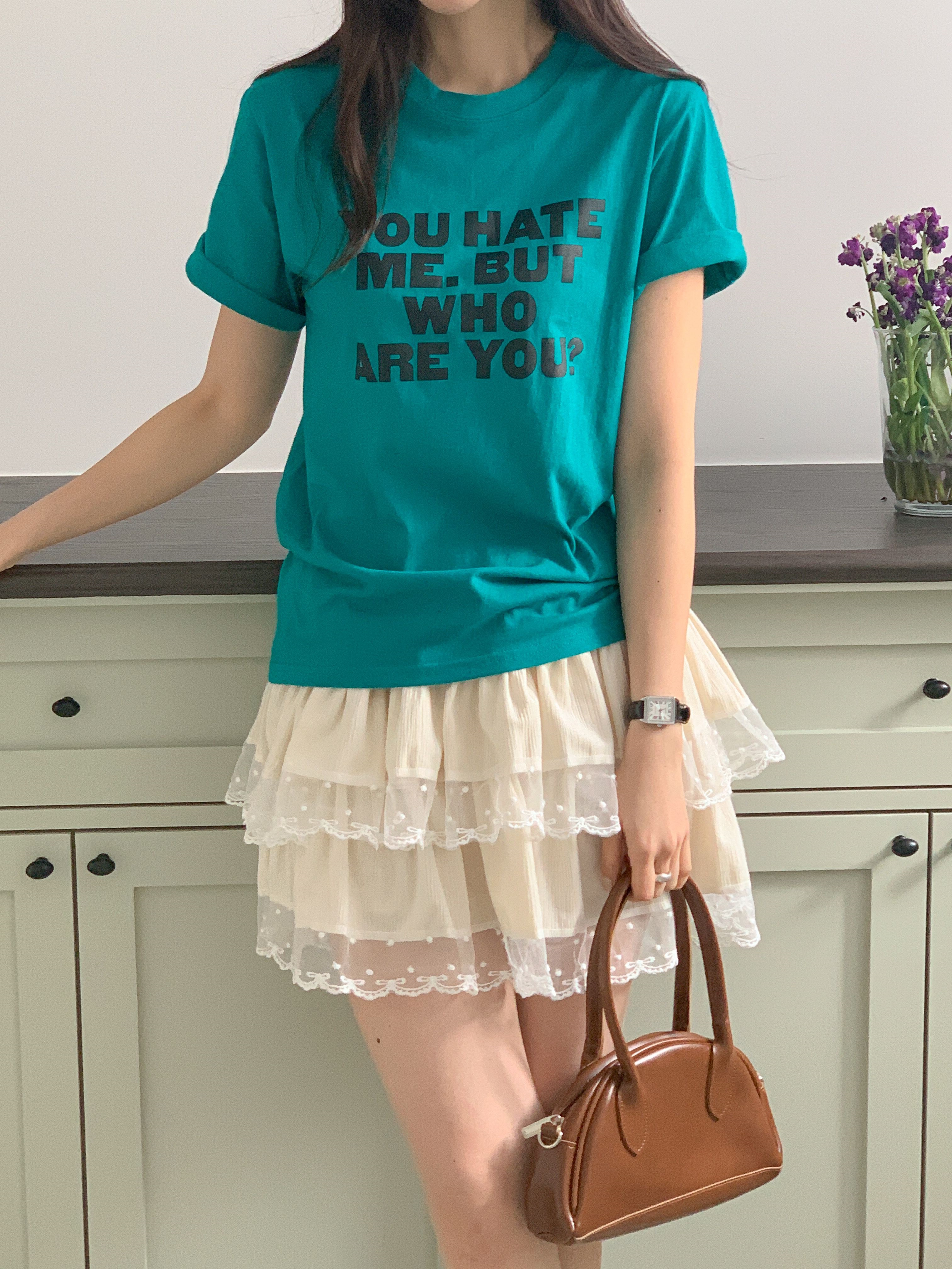 コットンラウンドネックベーシック半袖レタリングTシャツ | 詳細画像8