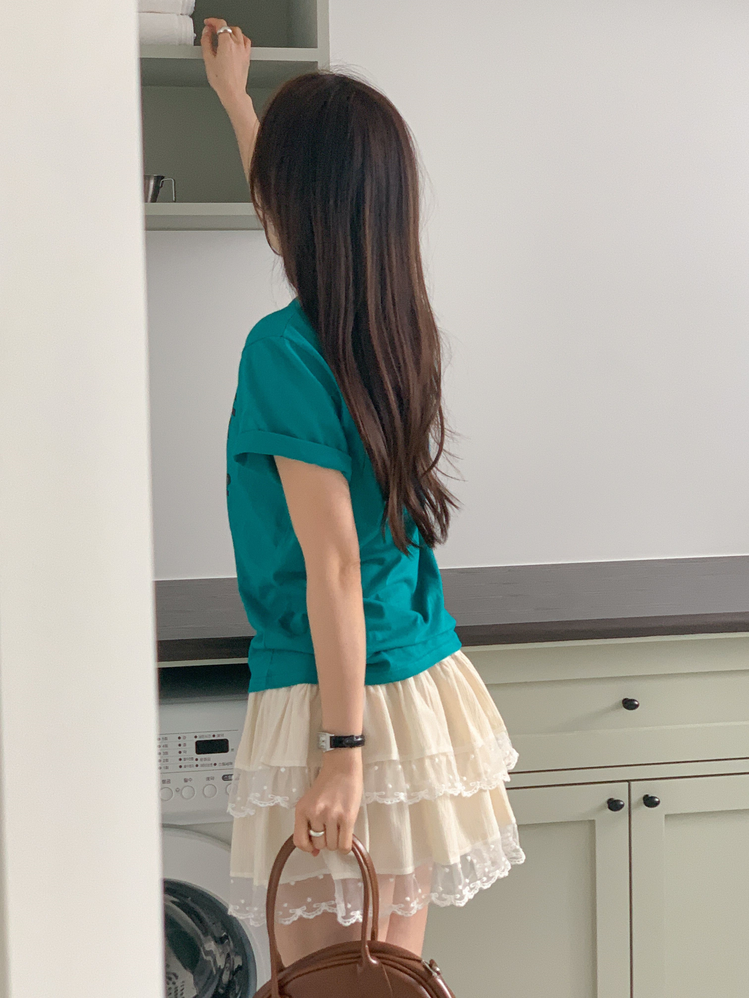 コットンラウンドネックベーシック半袖レタリングTシャツ | 詳細画像9