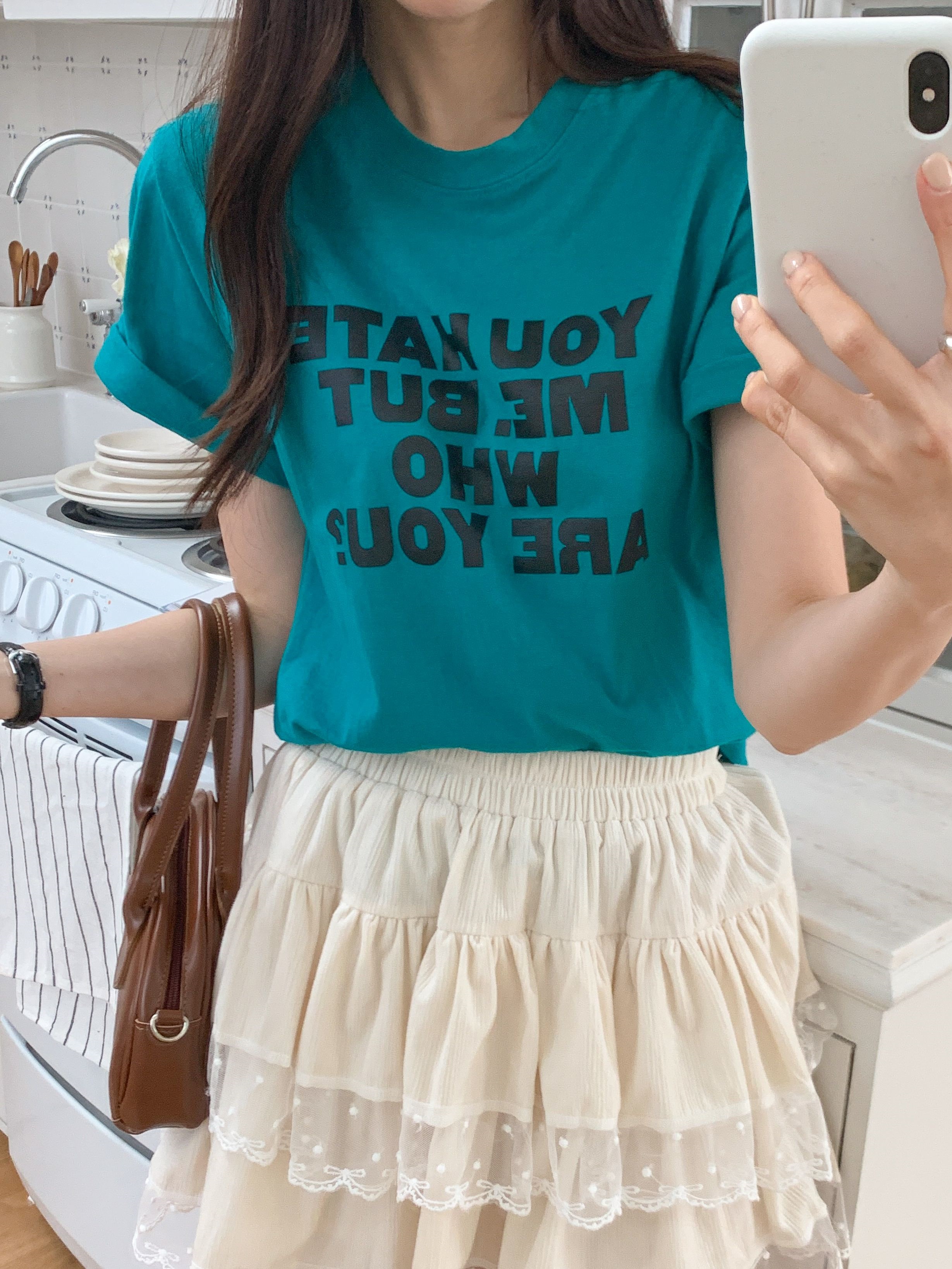 コットンラウンドネックベーシック半袖レタリングTシャツ | 詳細画像10