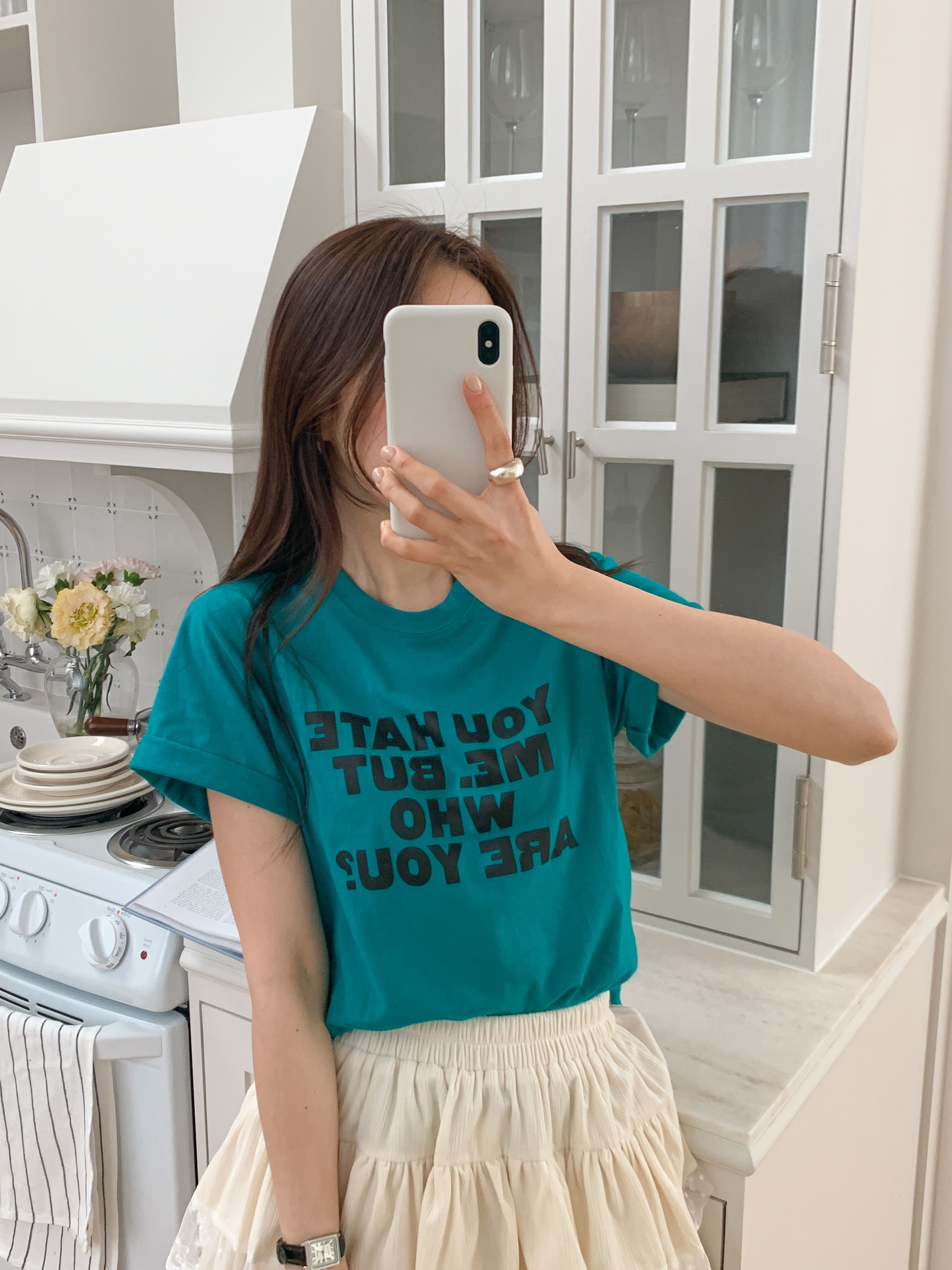 コットンラウンドネックベーシック半袖レタリングTシャツ | 詳細画像12